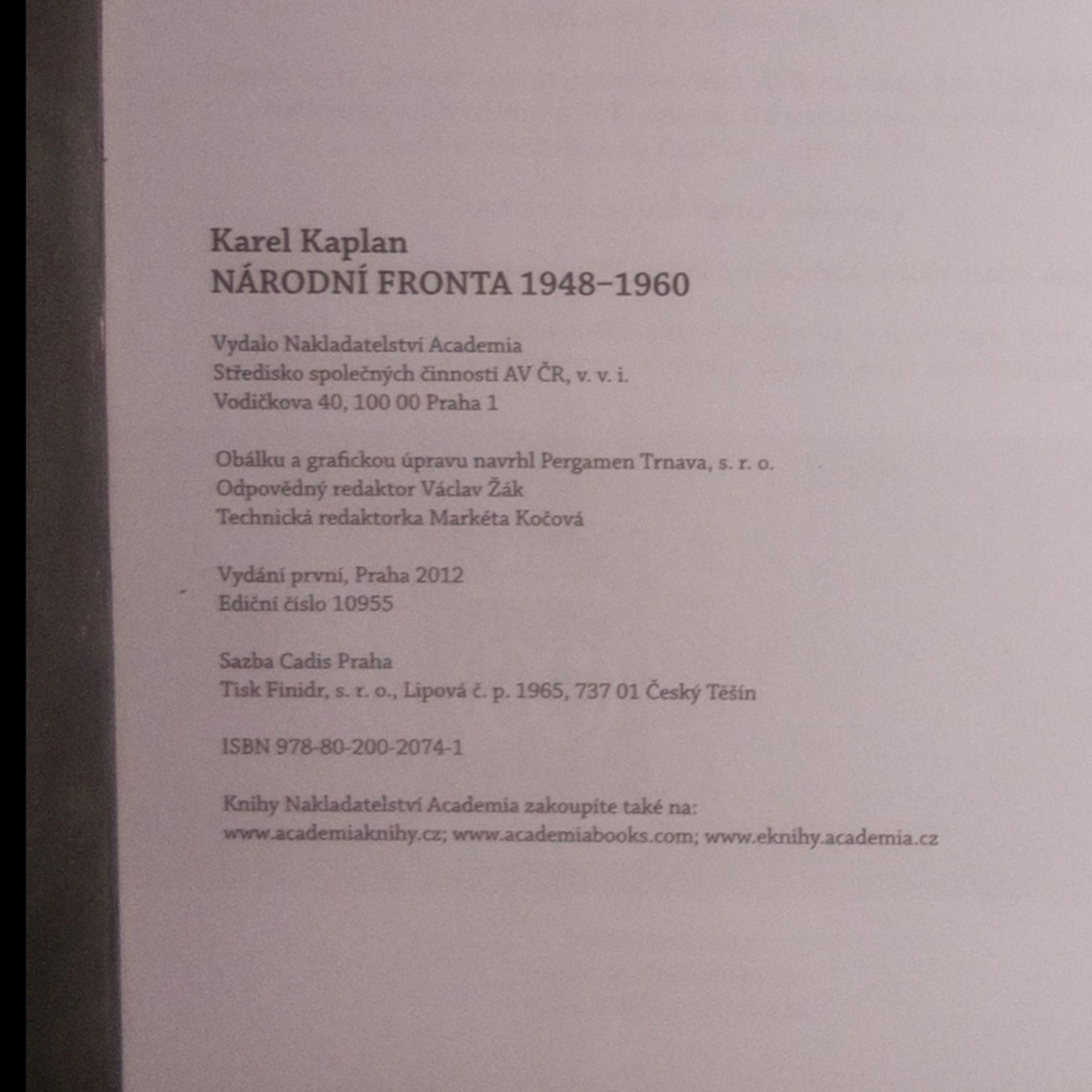 Karel Kaplan Národní fronta 1948-1960