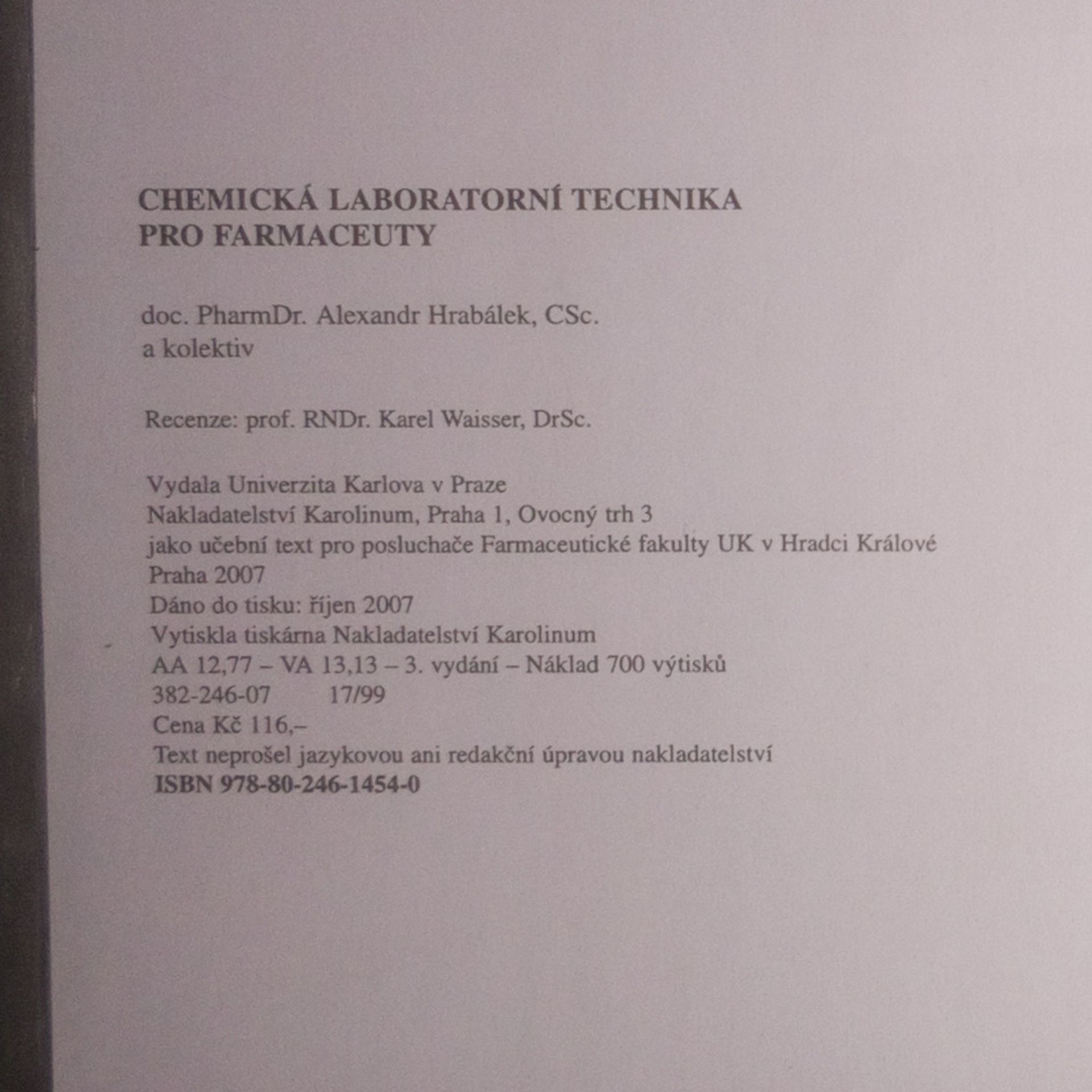 Alexandr Hrabálek Chemická laboratorní technika pro farmaceuty