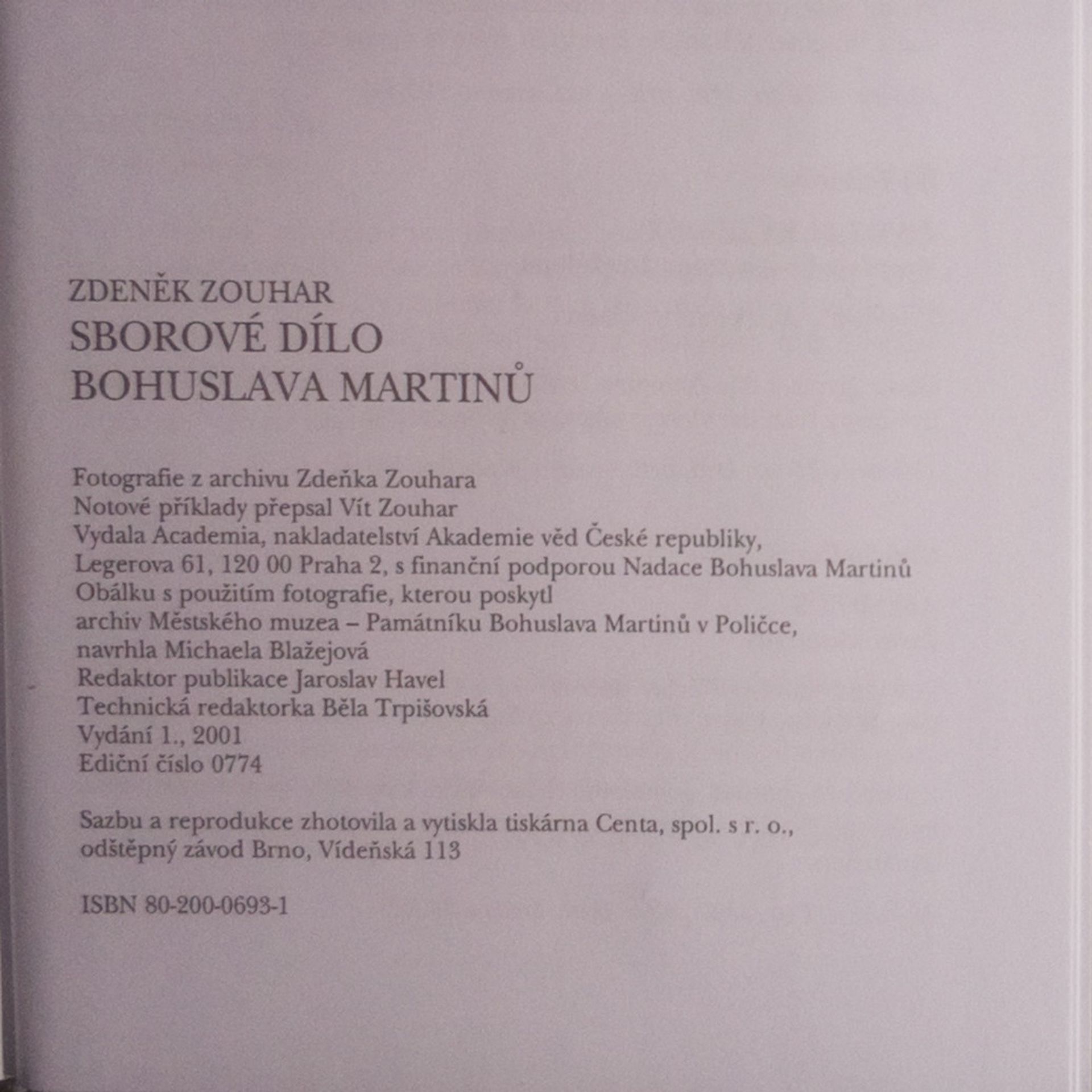 Zdeněk Zouhar Sborové dílo Bohuslava Martinů
