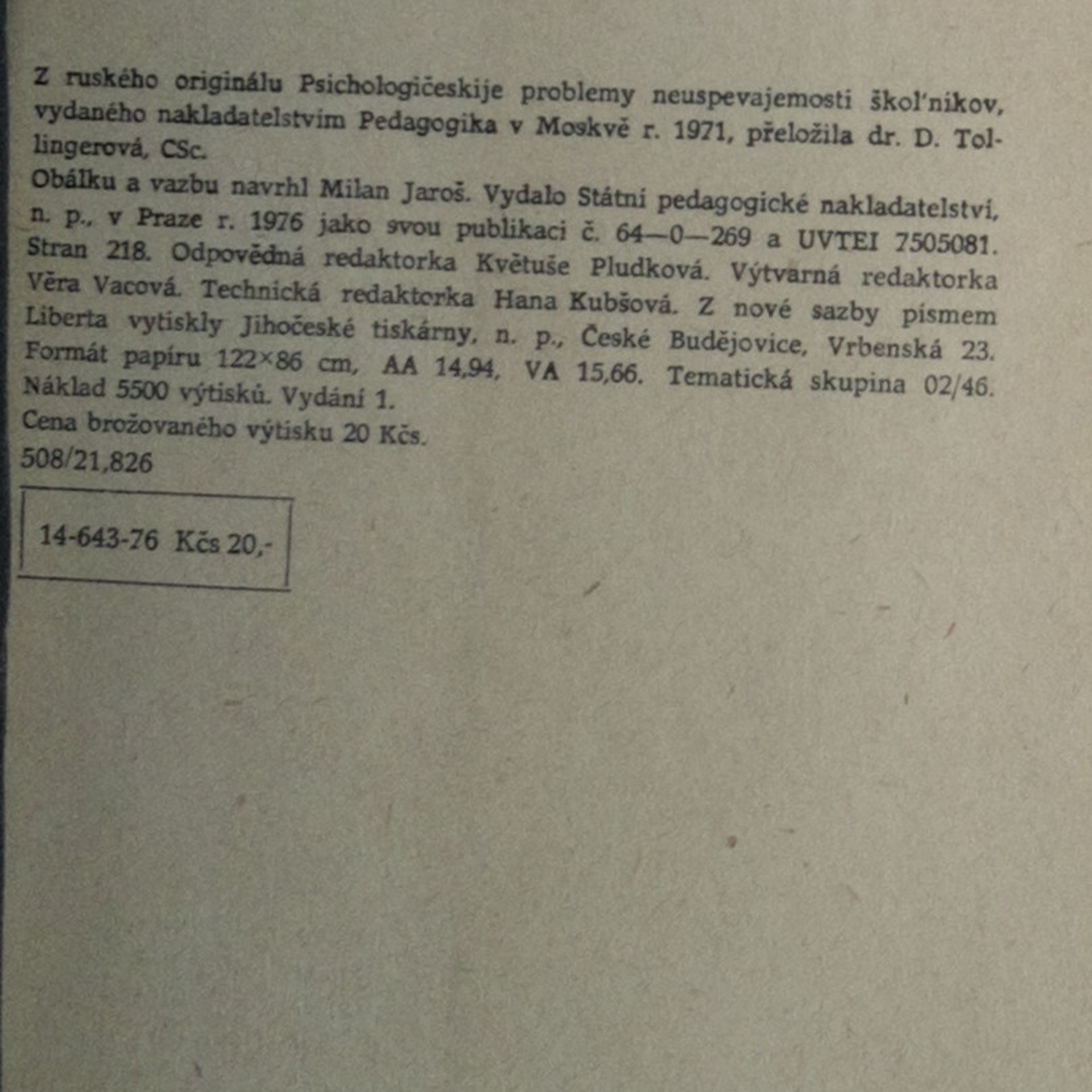N. A. Menčinskaja Psychologické problémy neprospěchu žáků