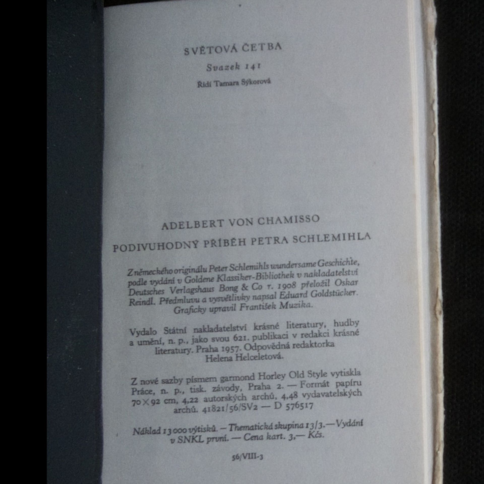 Adelbert von Chamisso Podivuhodný příběh Petra Schlemihla