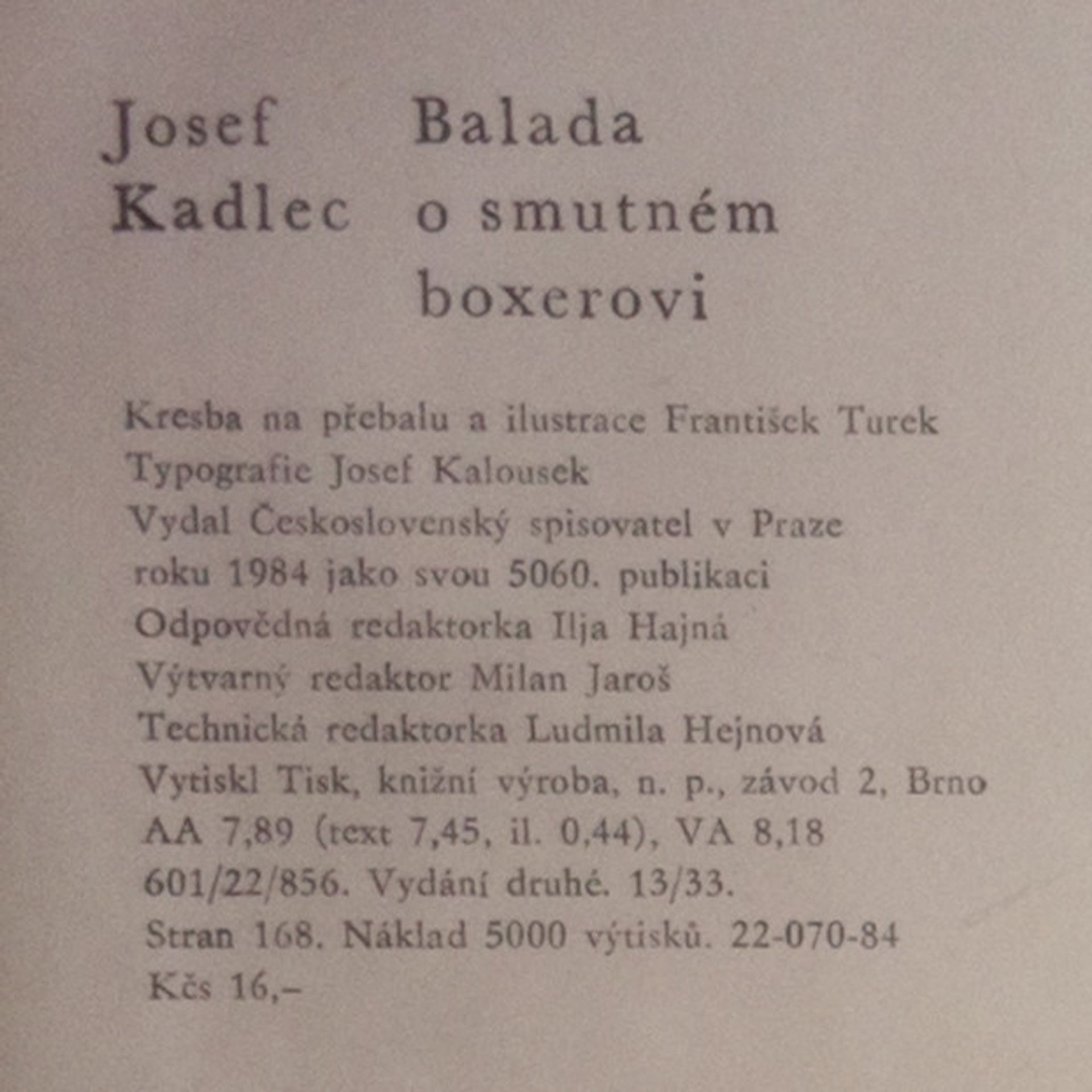 Josef Kadlec Balada o smutném boxerovi
