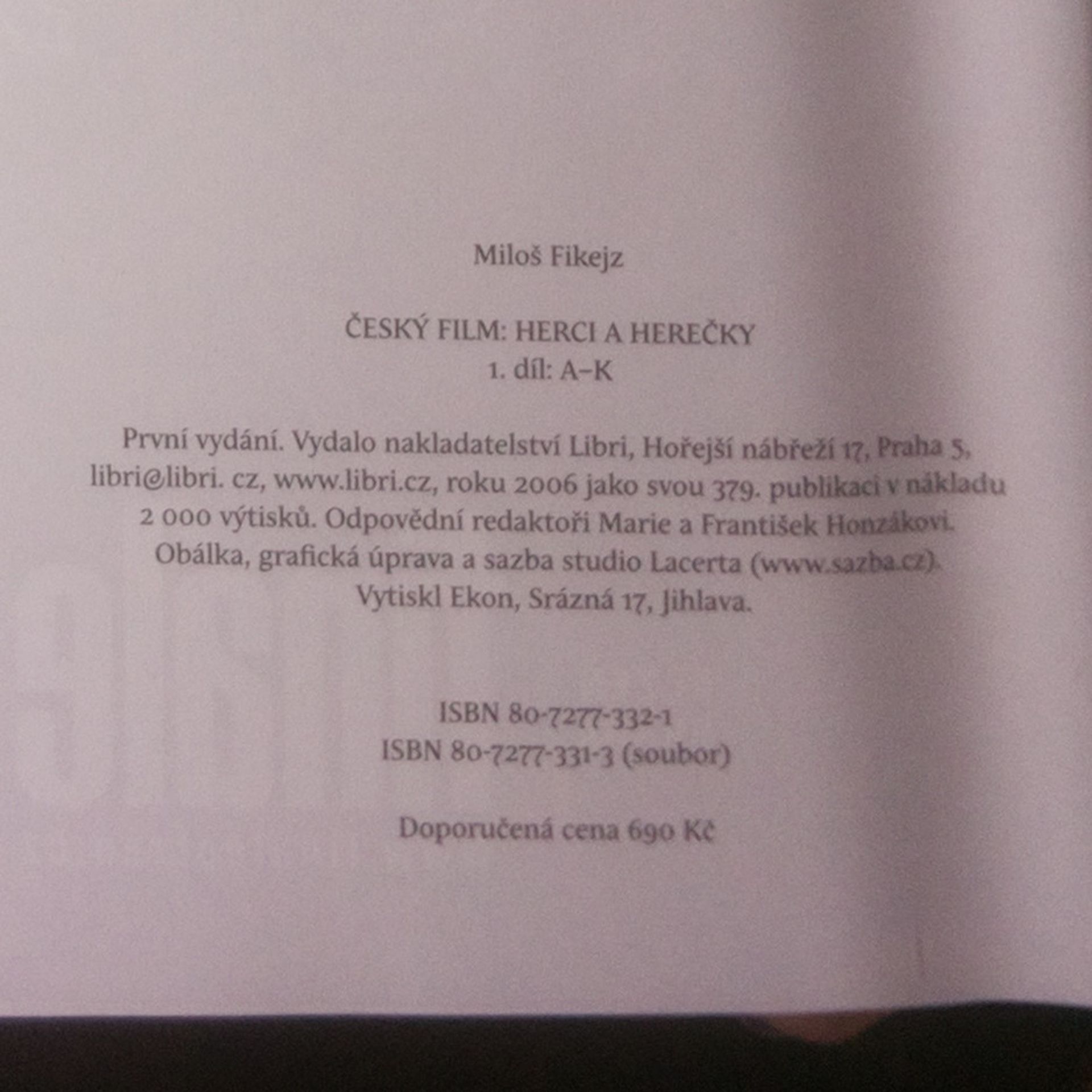 Miloš Fikejz Český film. Herci a herečky I.-III.