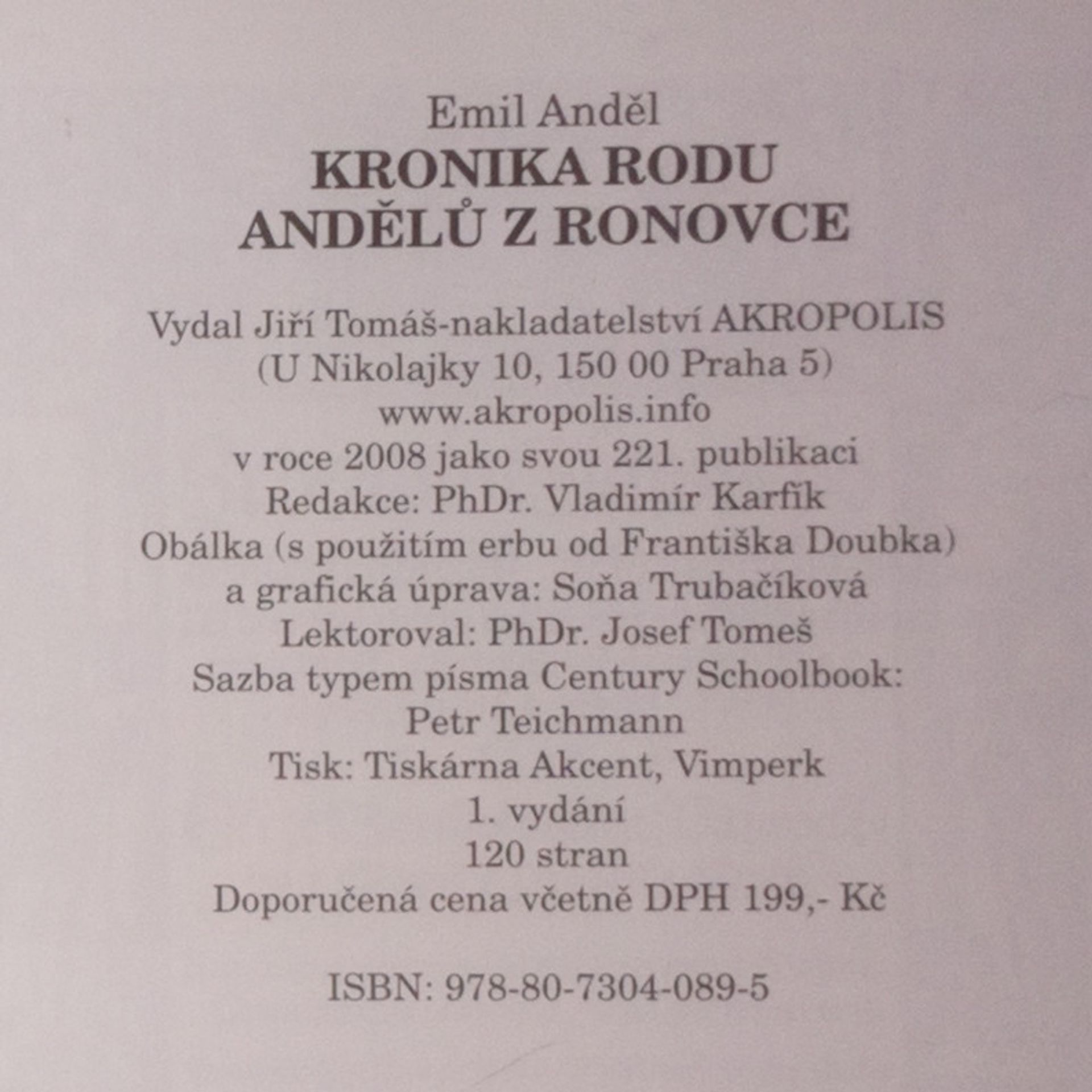 Emil Anděl Kronika rodu Andělů z Ronovce