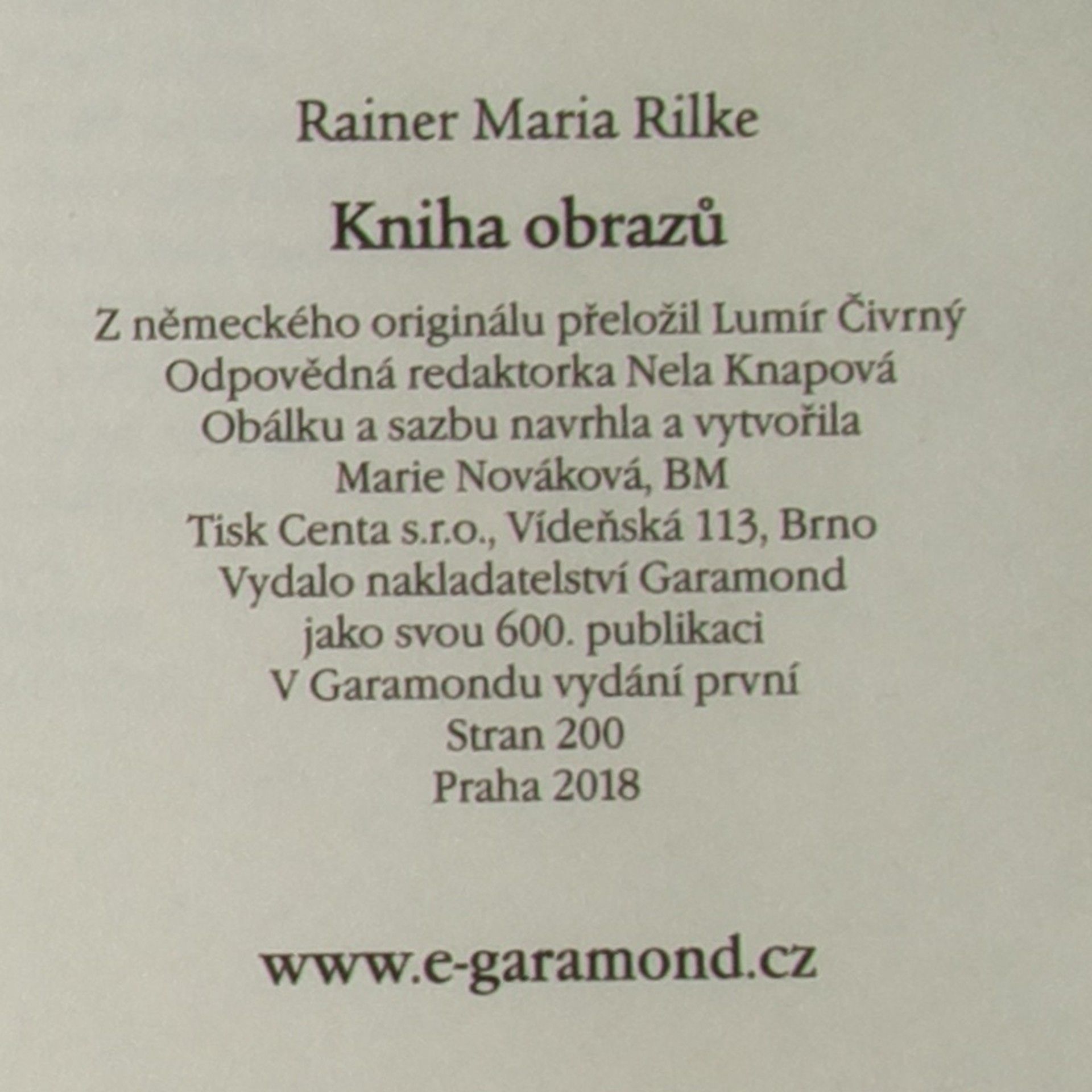 Rainer Maria Rilke Kniha obrazů