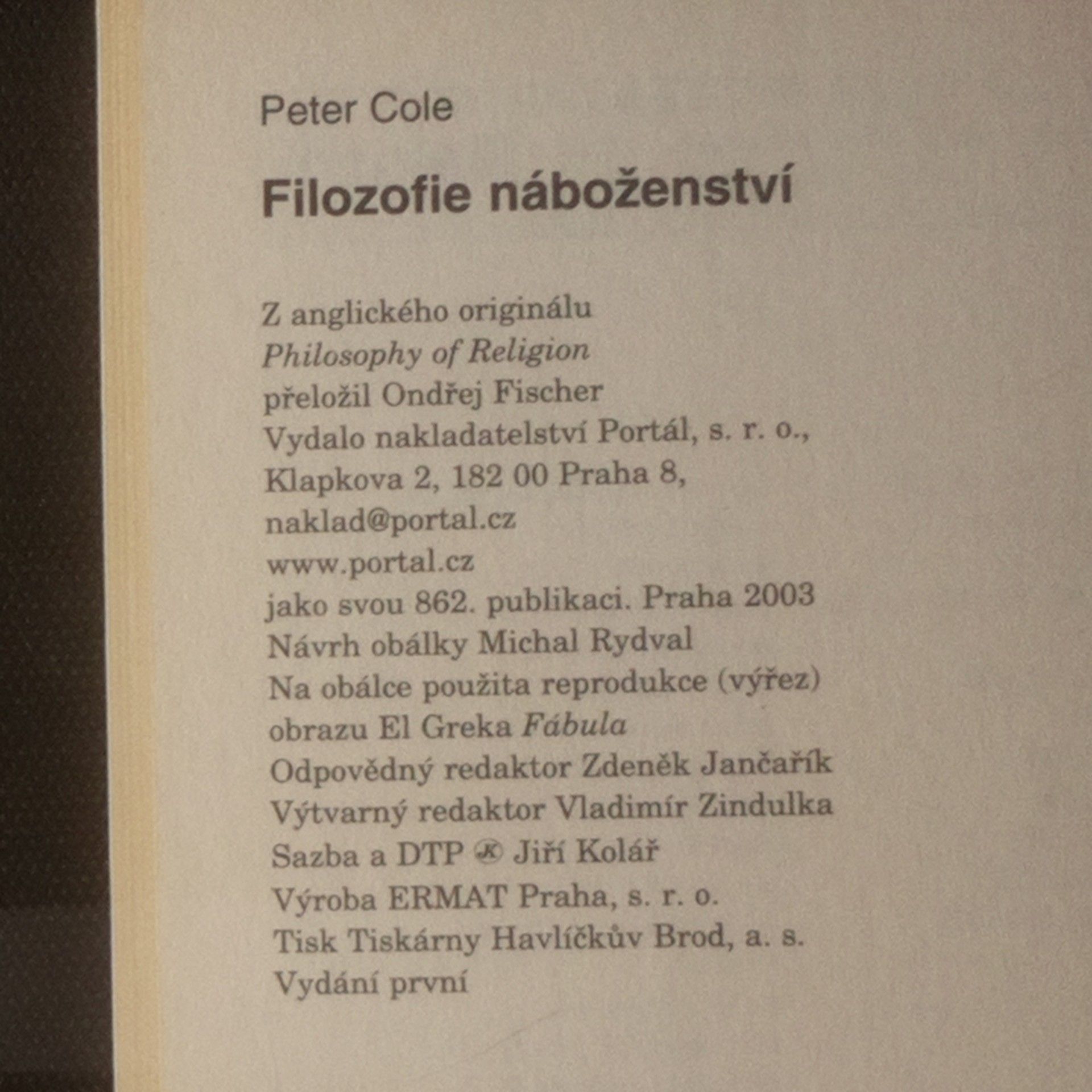 Peter Cole Filozofie náboženství