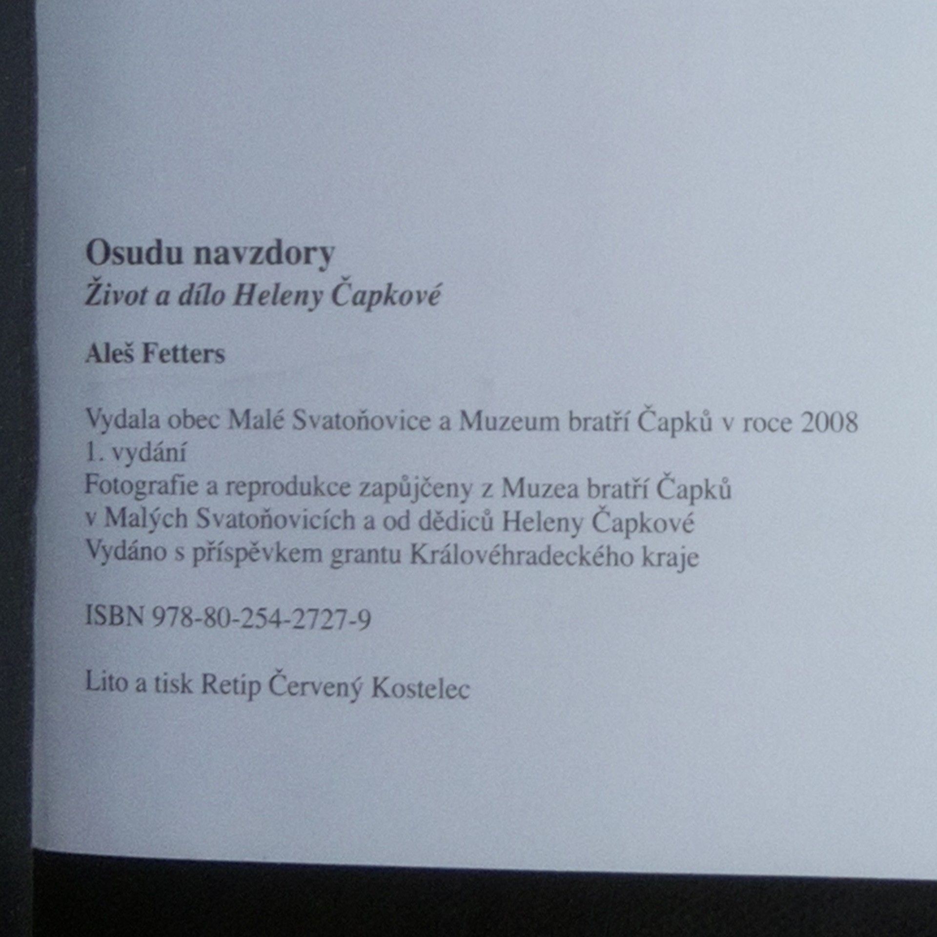 Aleš Fetters Osudu navzdory. Život a dílo Heleny Čapkové