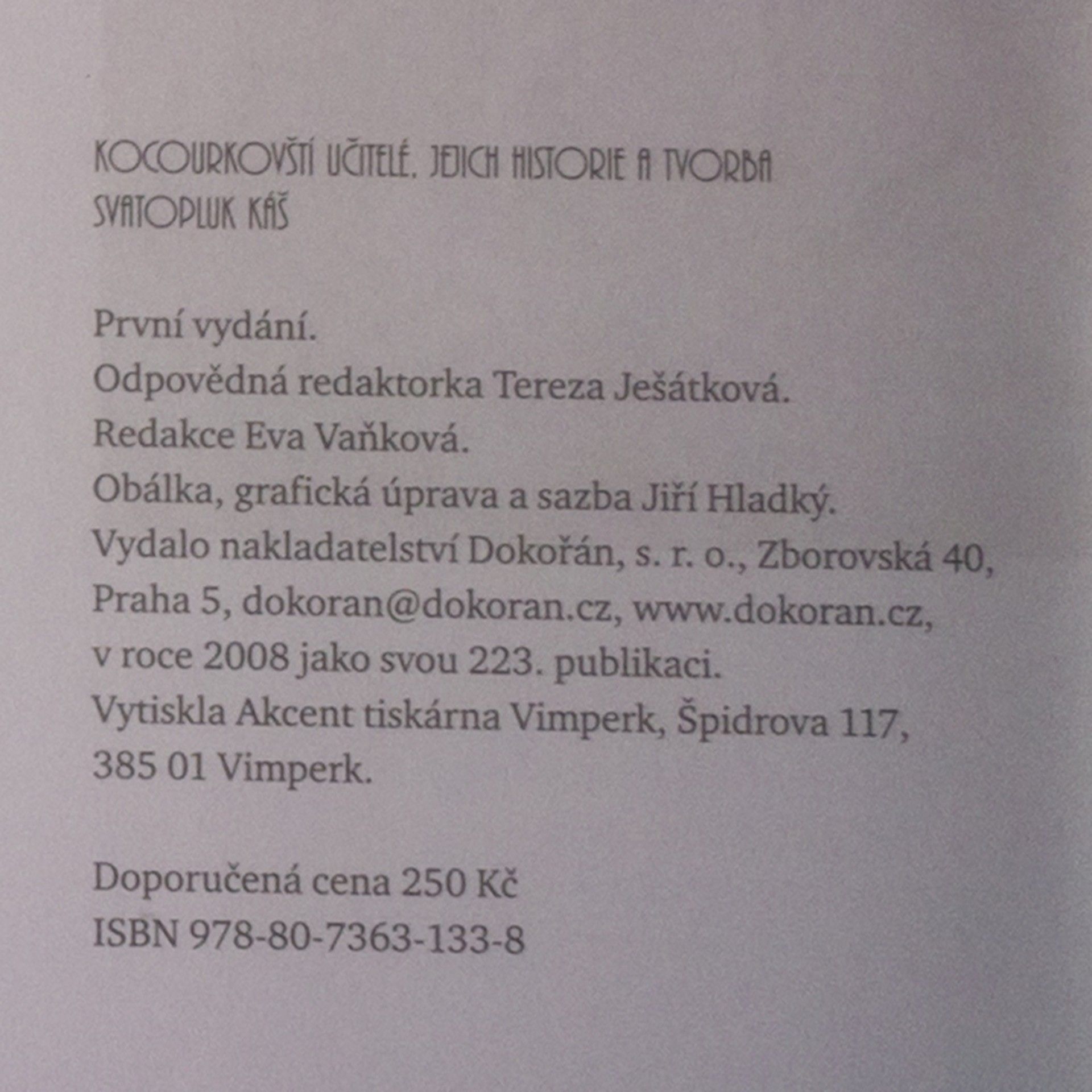 Svatopluk Káš Kocourkovští učitelé, jejich historie a tvorba