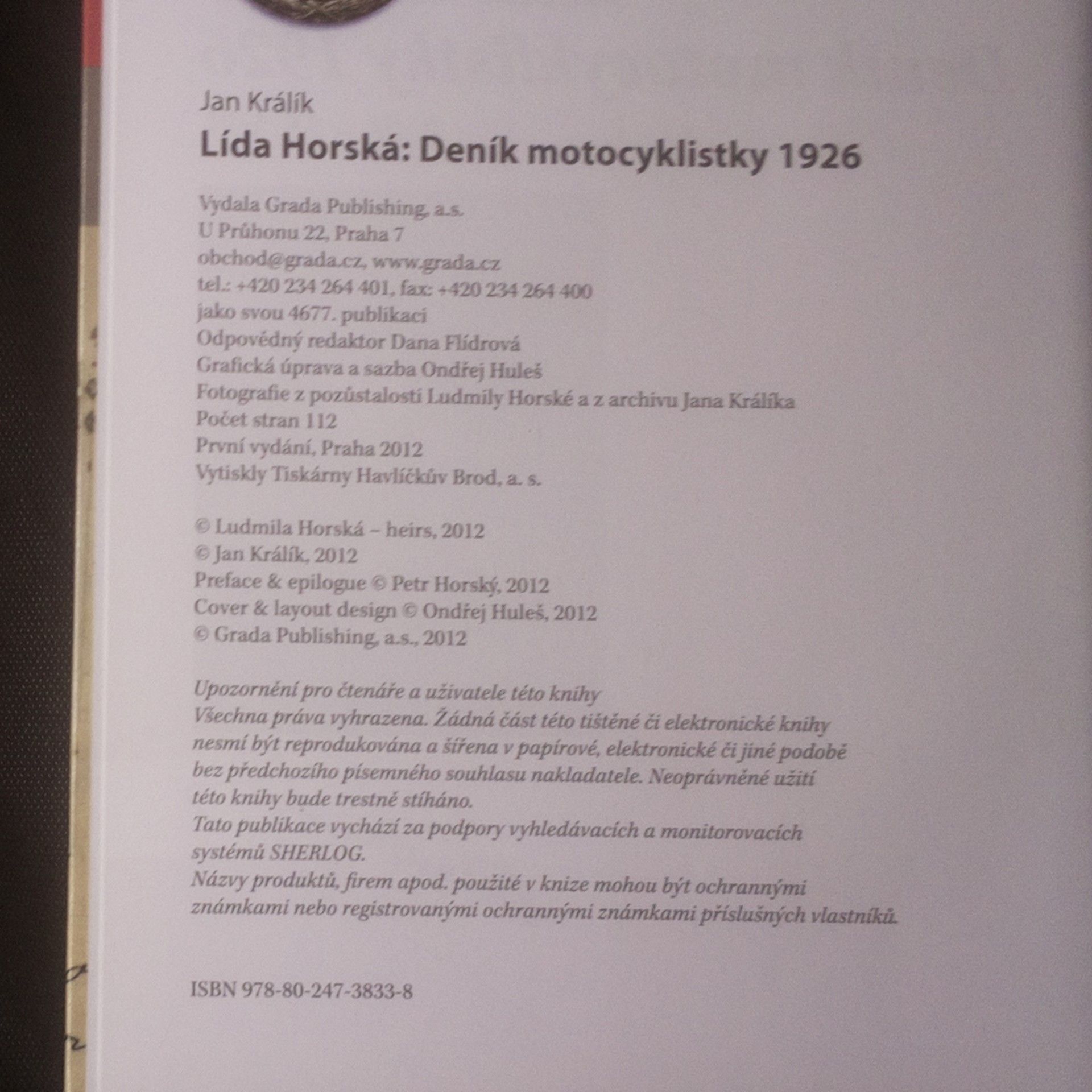 Jan Králík Lída Horská. Deník motocyklistky 1926