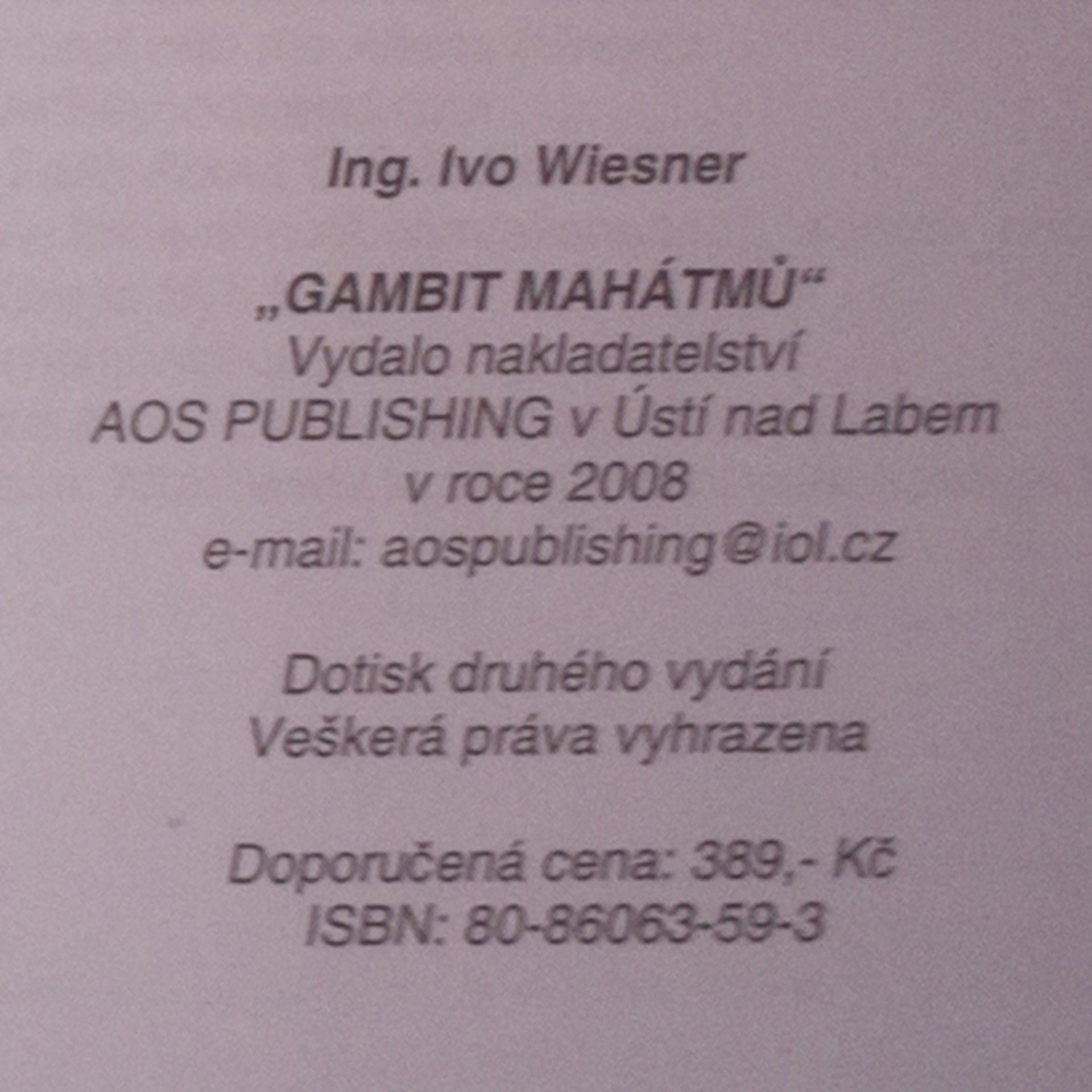 Ivo Wiesner Gambit mahátmů