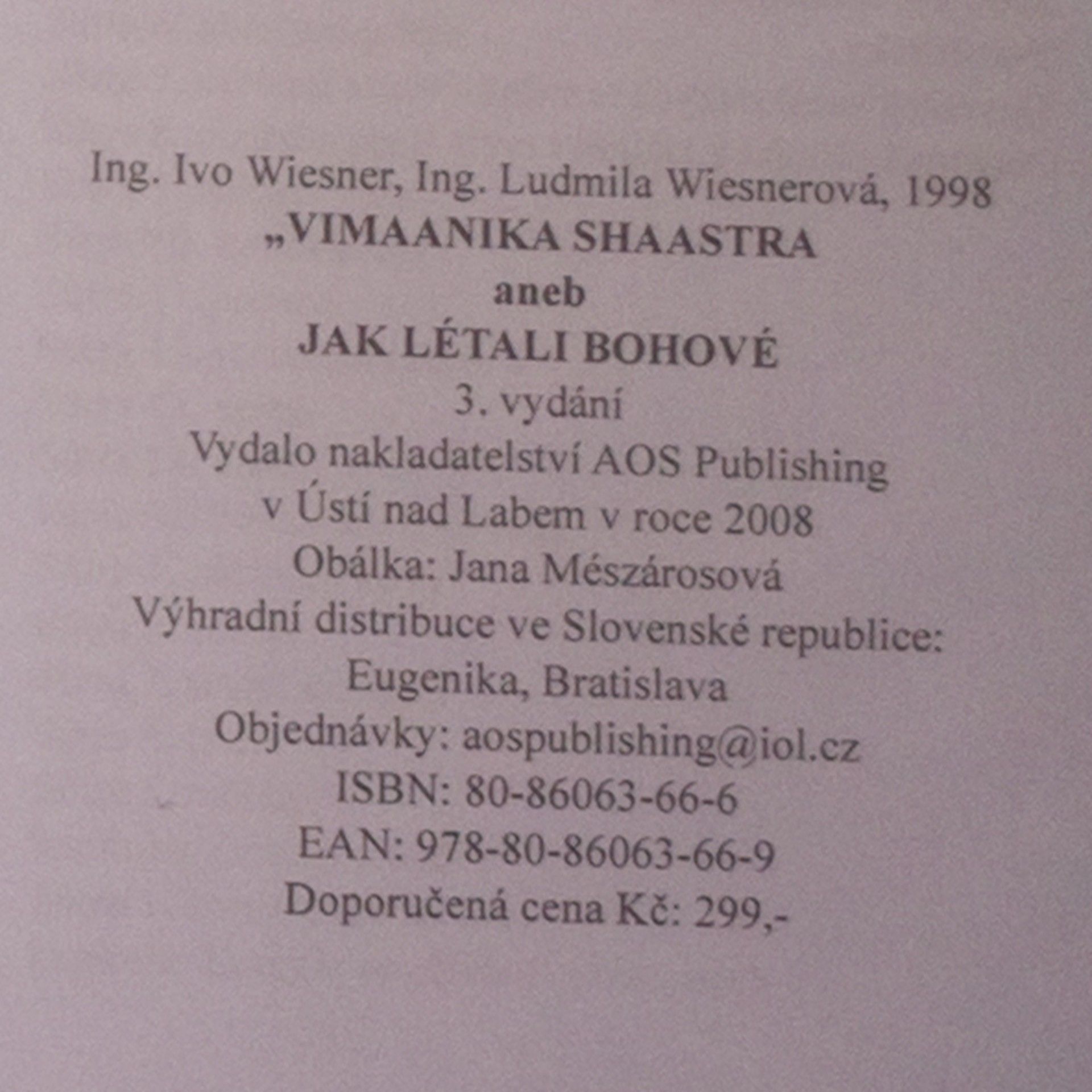 Ivo Wiesner Vimaanika shaastra aneb jak létali bohové?