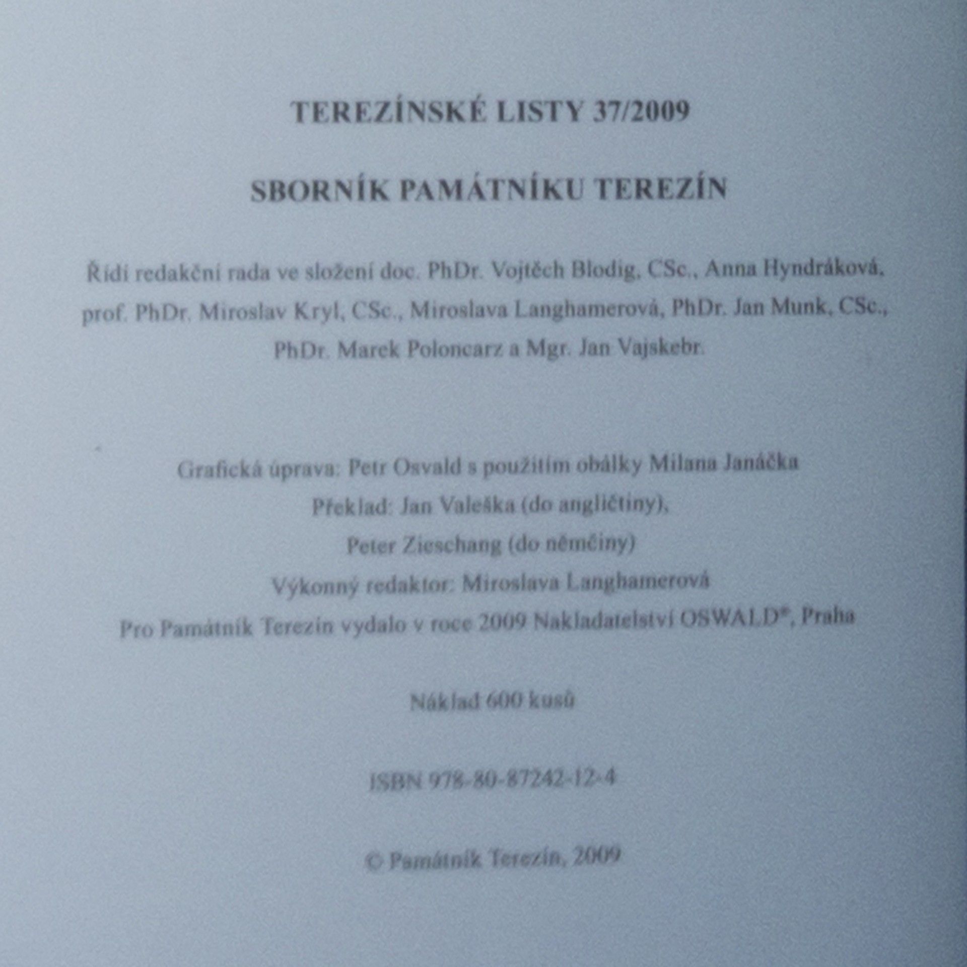 Vojtěch Blodig Terezínské listy. 37/2009