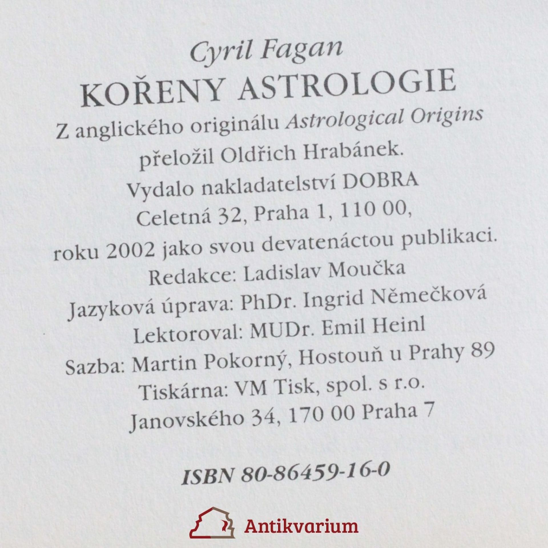Cyril Fagan Kořeny astrologie
