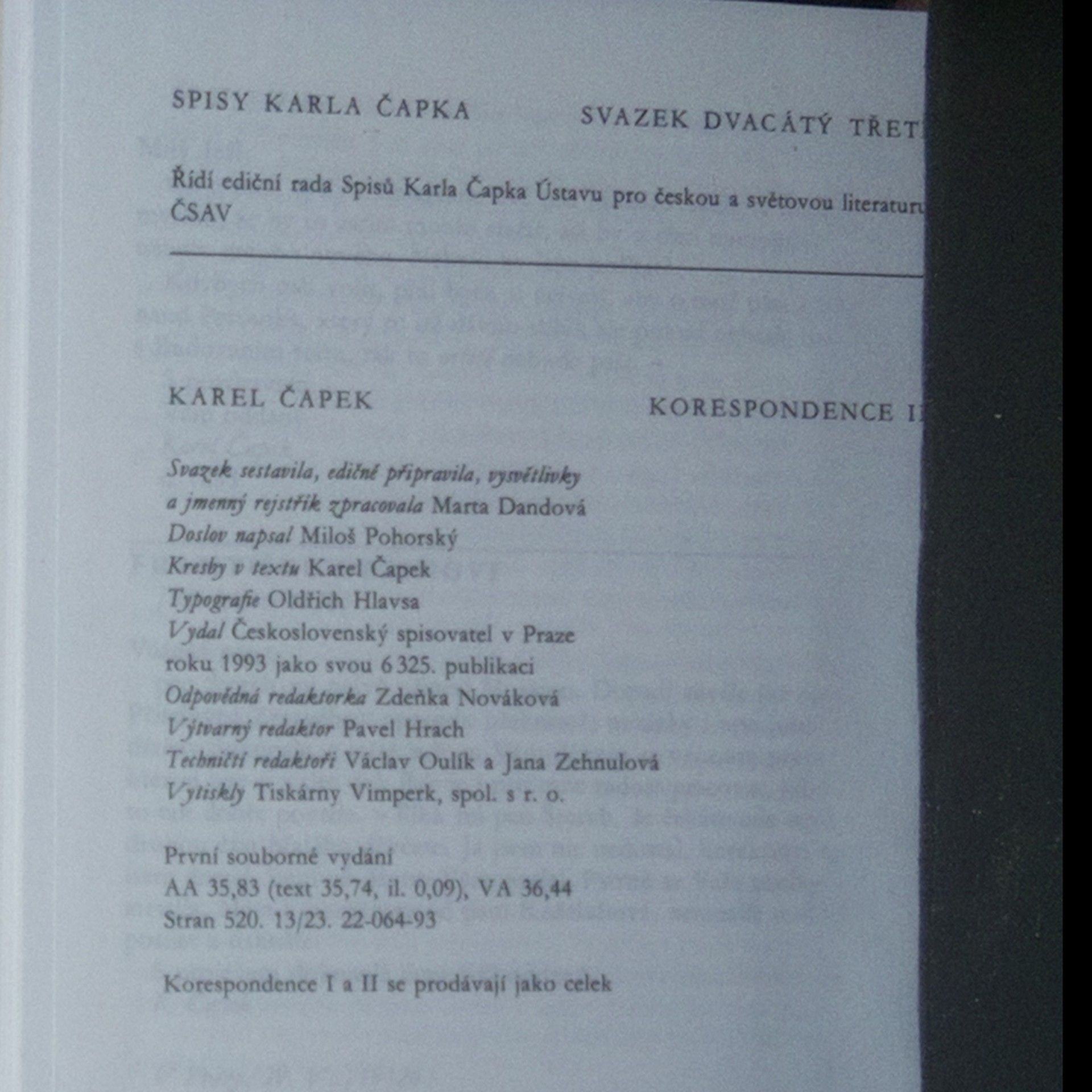 Karel Čapek Korespondence I. + II.