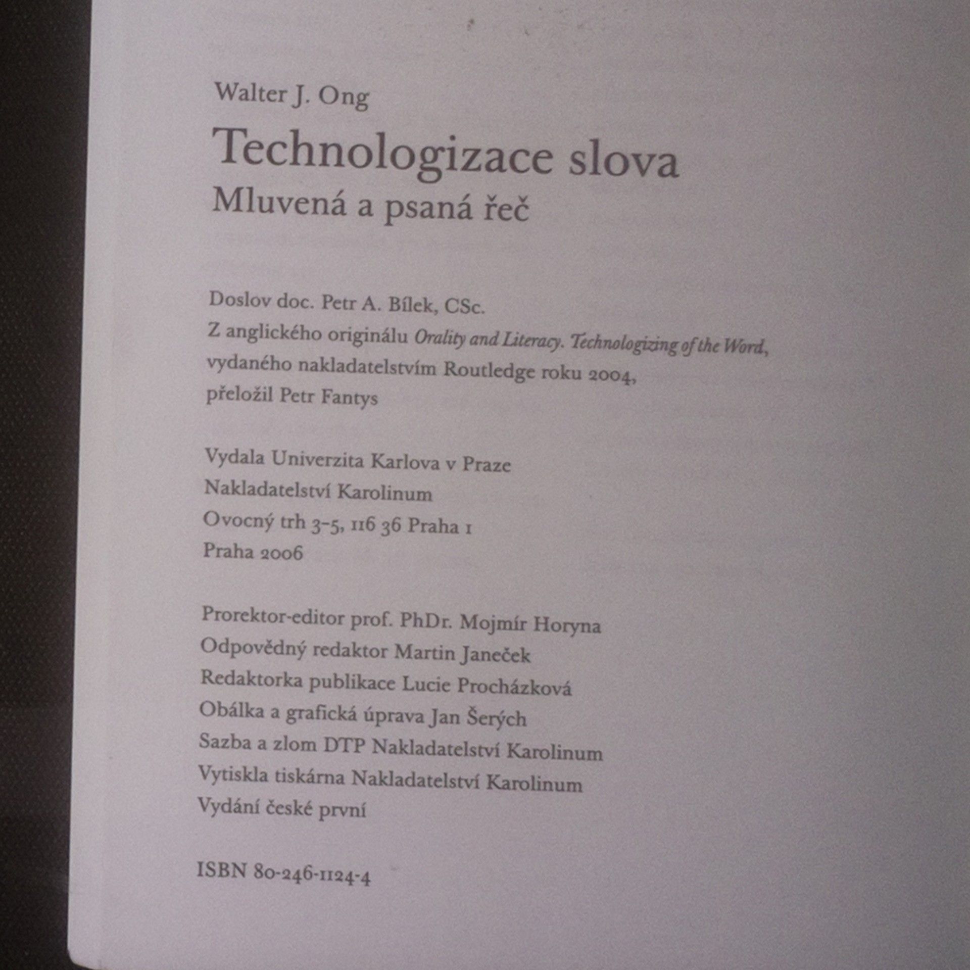 Walter J. Ong Technologizace slova