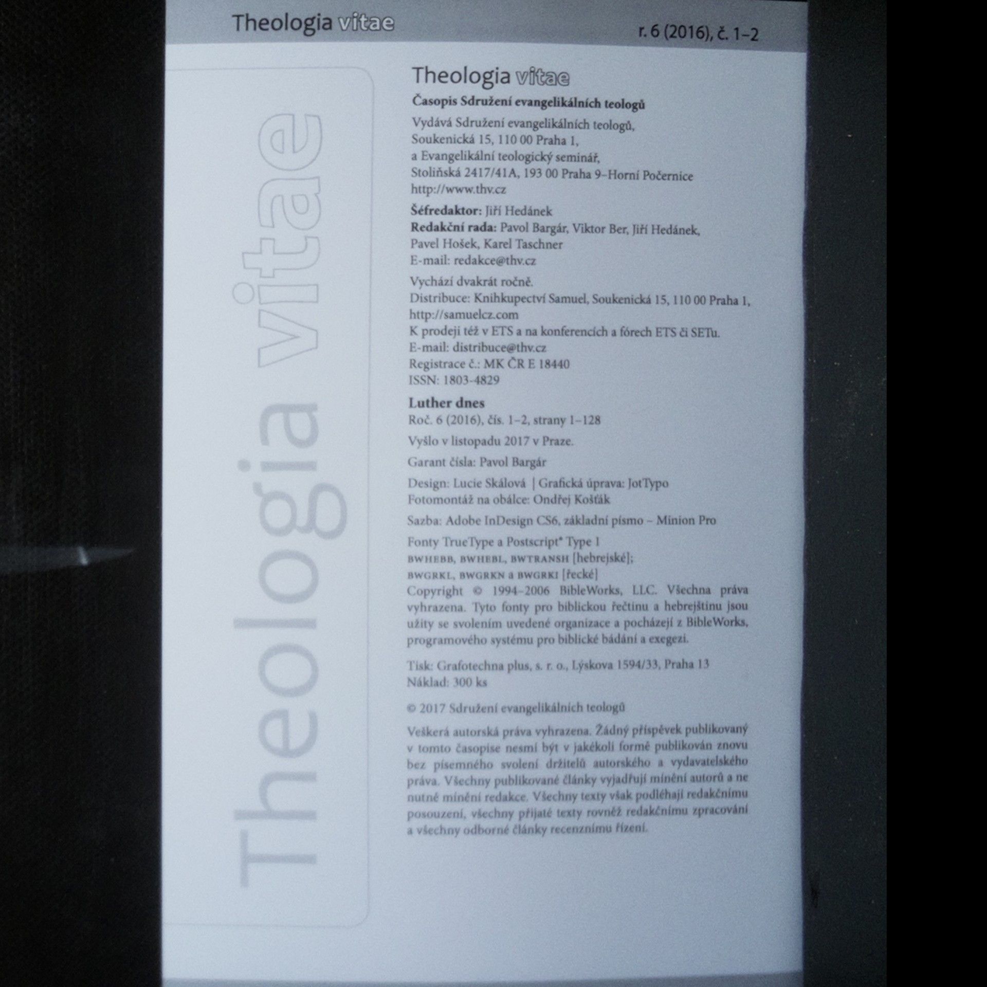 Autorenkollektiv Theologia vitae. Ročník 6 (2016). Číslo 1-2