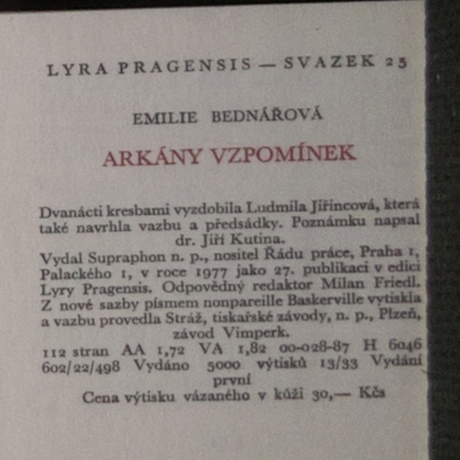 Bednářová Emílie Arkány vzpomínek