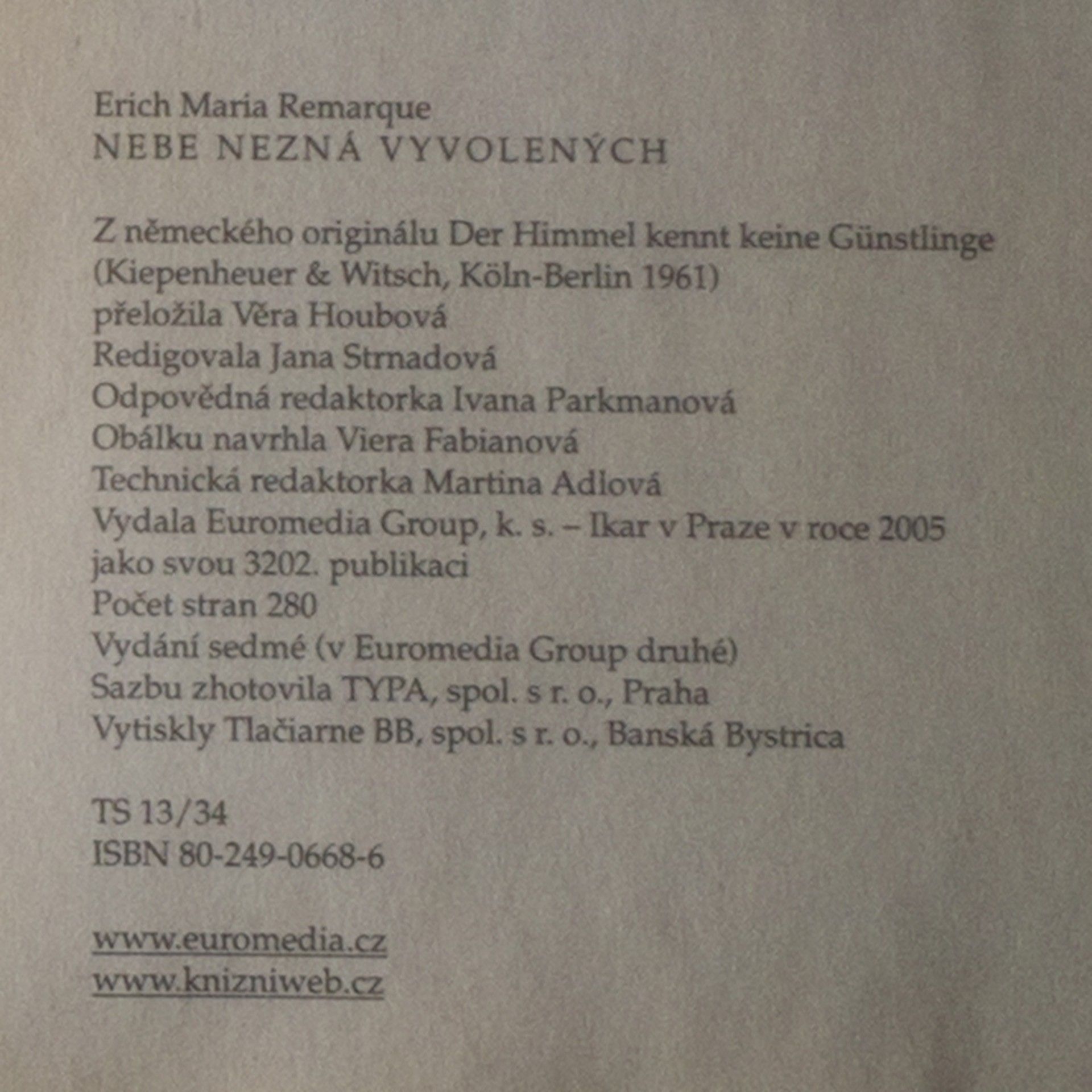 Erich Maria Remarque Nebe nezná vyvolených