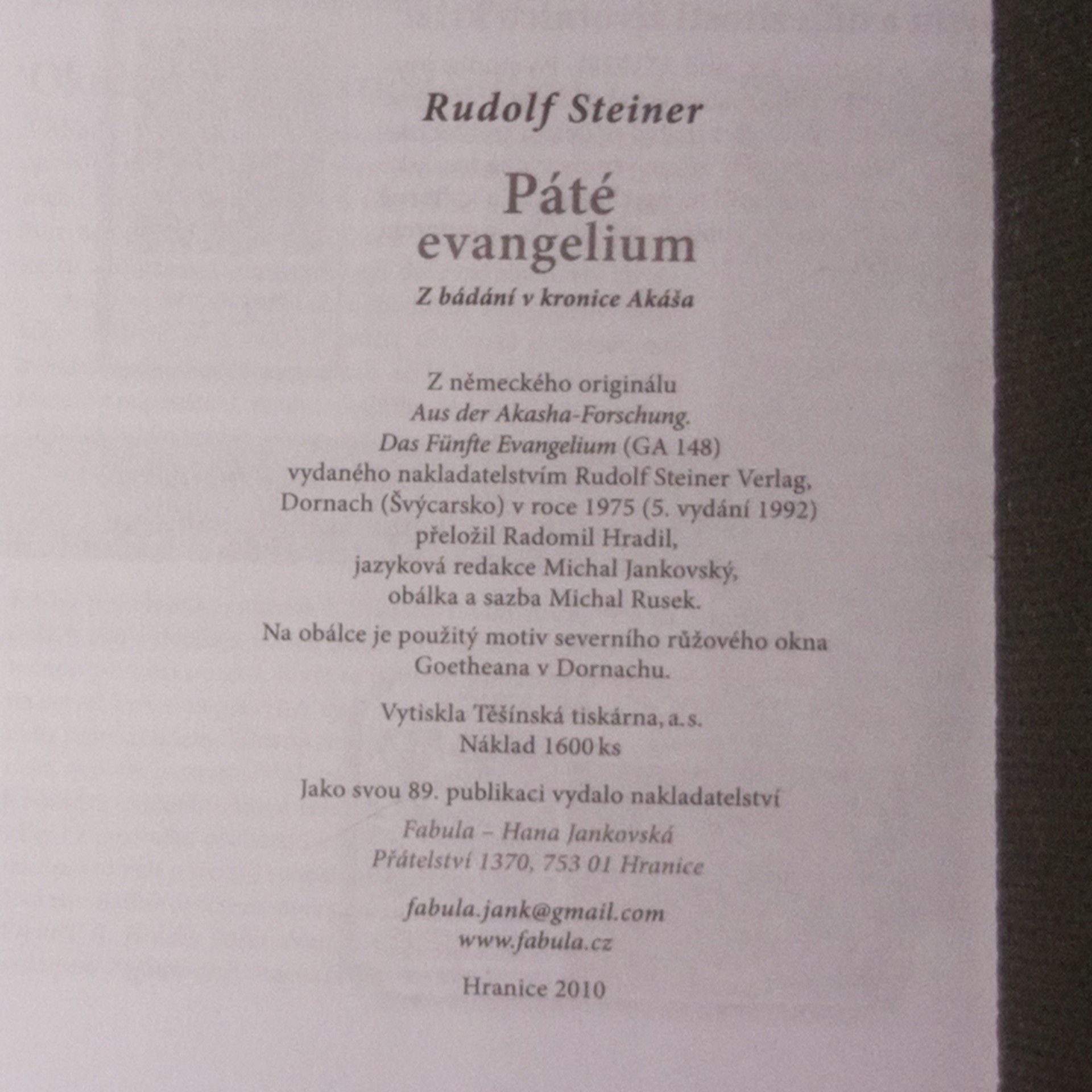 Rudolf Steiner Páté evangelium. Z bádání v kronice Akáša