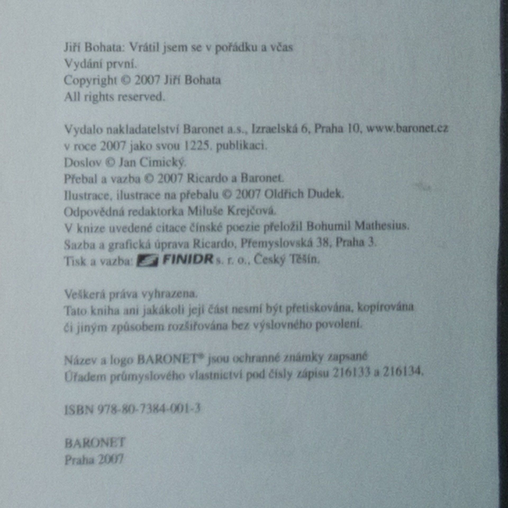 Bohata Jiří Vrátil jsem se v pořádku a včas