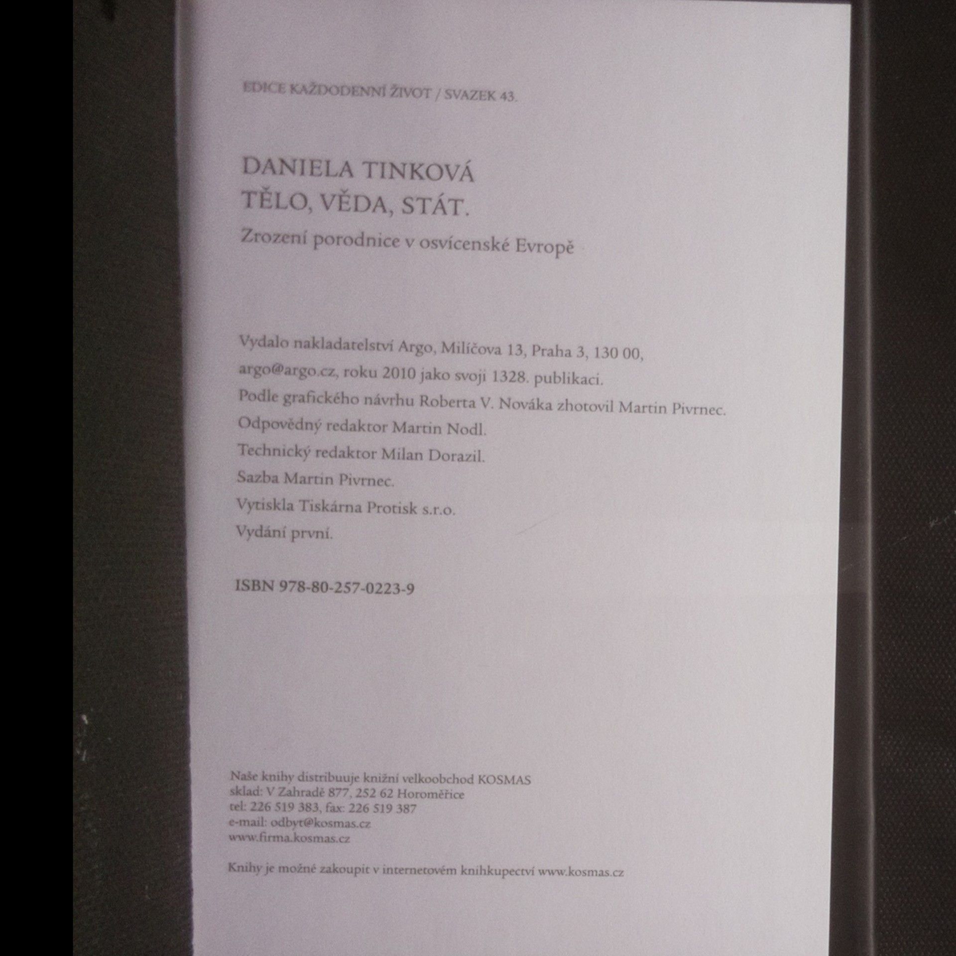 Daniela Tinková Tělo, věda, stát. Zrození porodnice v osvícenské Evropě
