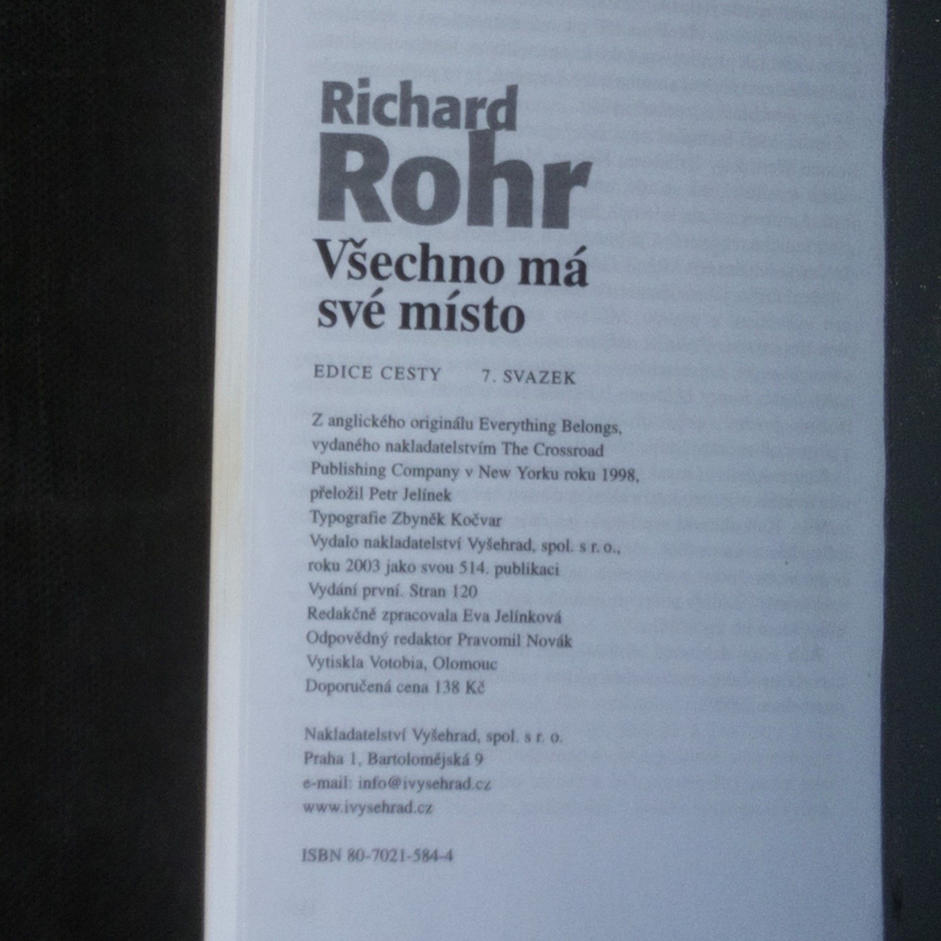Richard Rohr Všechno má své místo: Dar kontemplativní modlitby