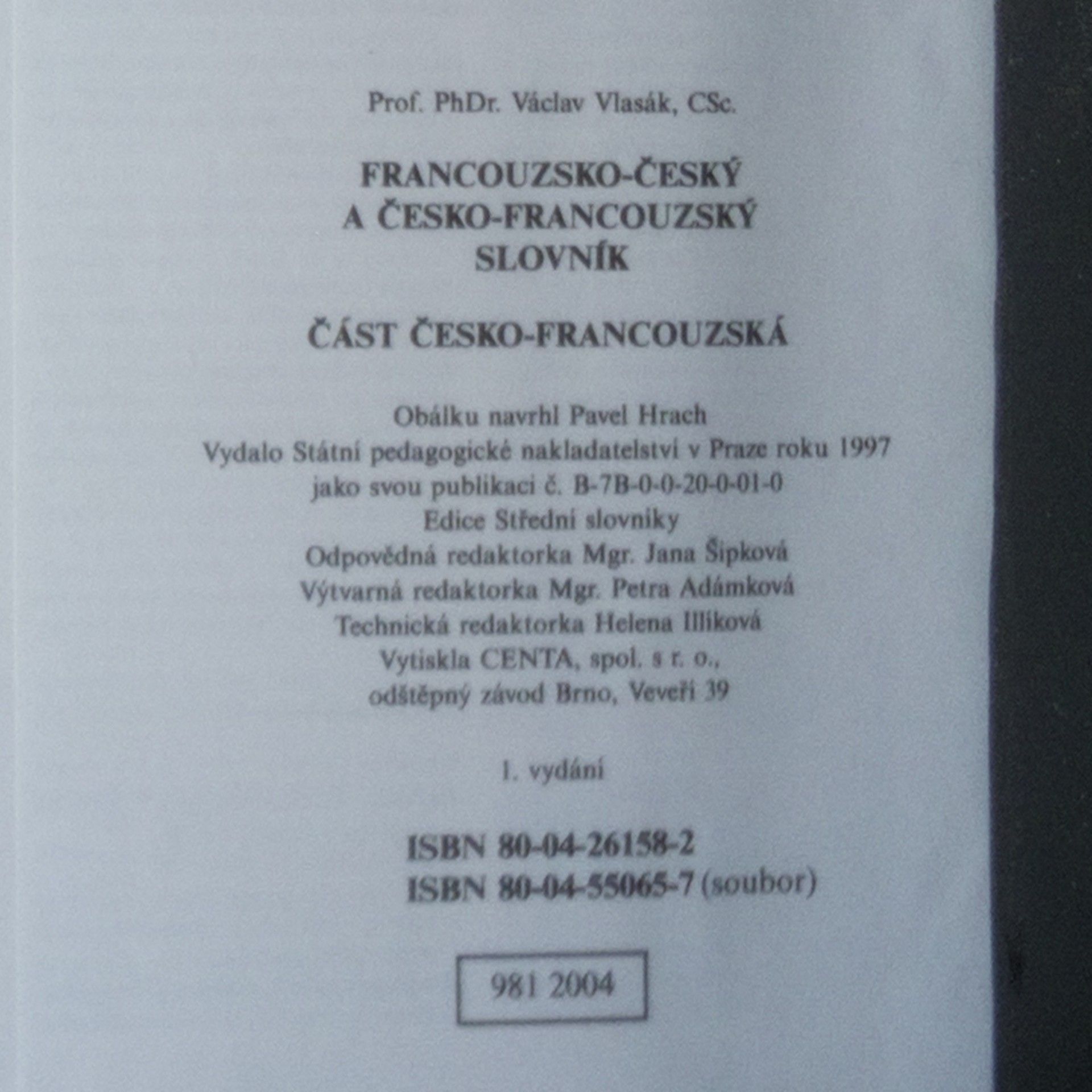 Václav Vlasák Francouzsko-český a česko-francouzský slovník