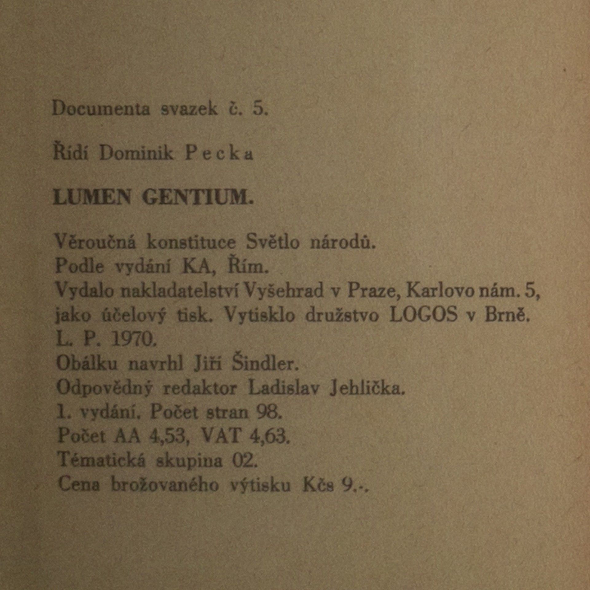 Dominik Pecka Lumen gentium. Světlo národů. Věroučná konstituce o církvi