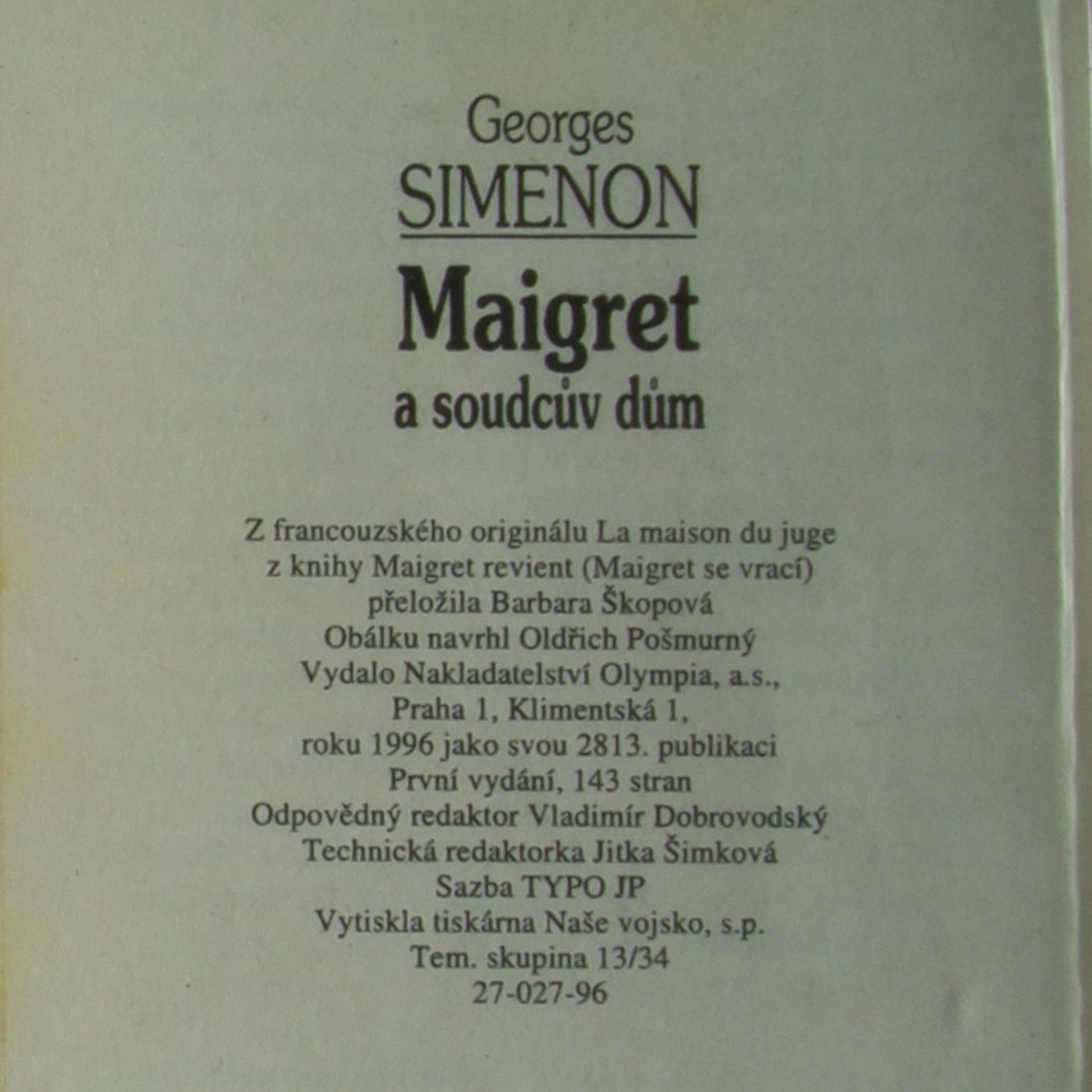 Georges Simenon Maigret a soudcův dům