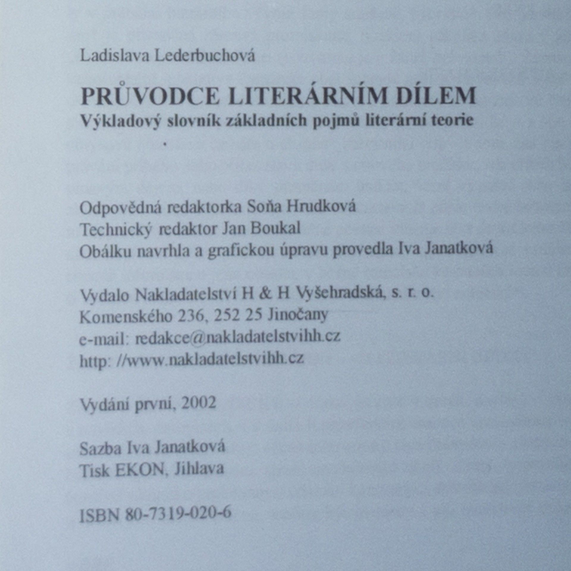 Ladislava Lederbuchová Průvodce literárním dílem: Výkladový slovník základních pojmů literární teorie