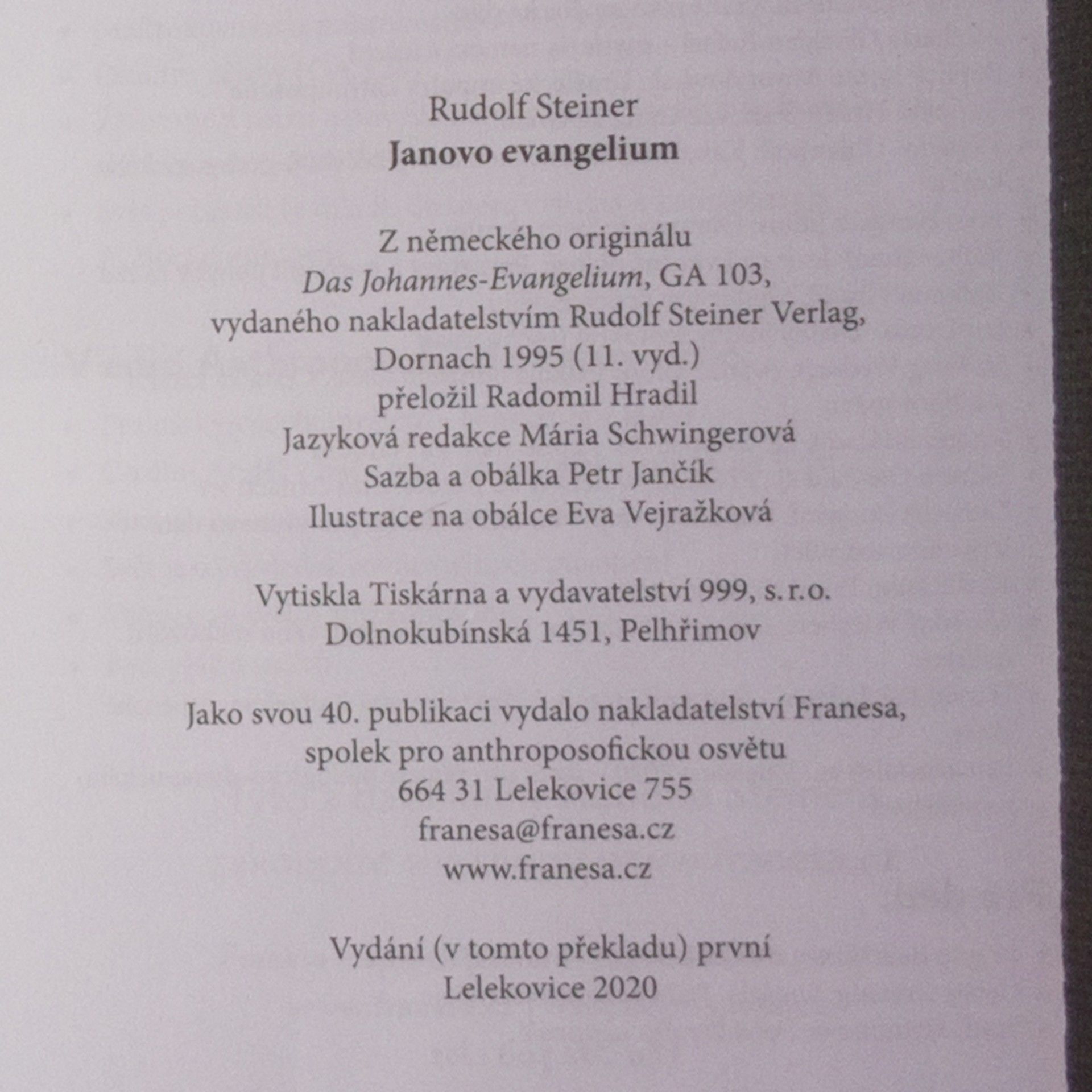 Rudolf Steiner Janovo evangelium: Cyklus dvanácti členských přednášek proslovených v Hamburku od 18. do 31. května 1908