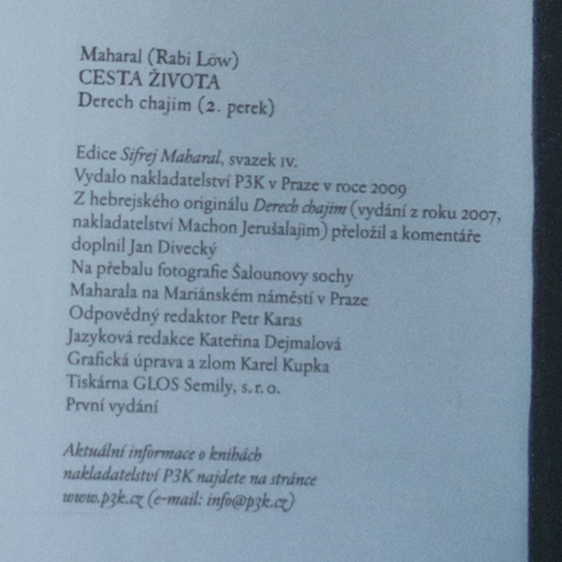 asi Jehuda Leva ben Becalel Cesta života. Derech chajim.