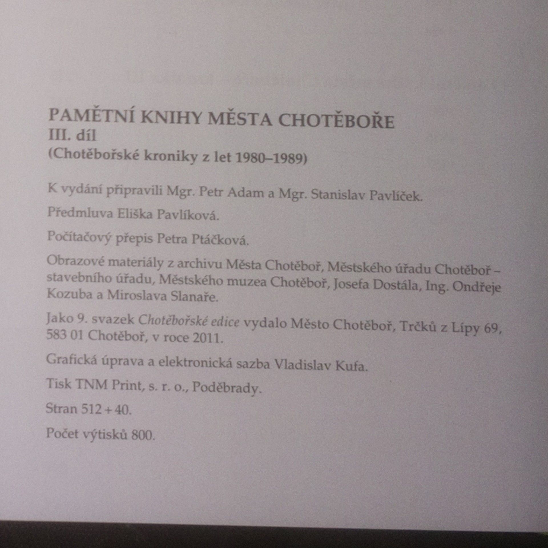 Petr Adam Pamětní knihy města Chotěboře. III. díl