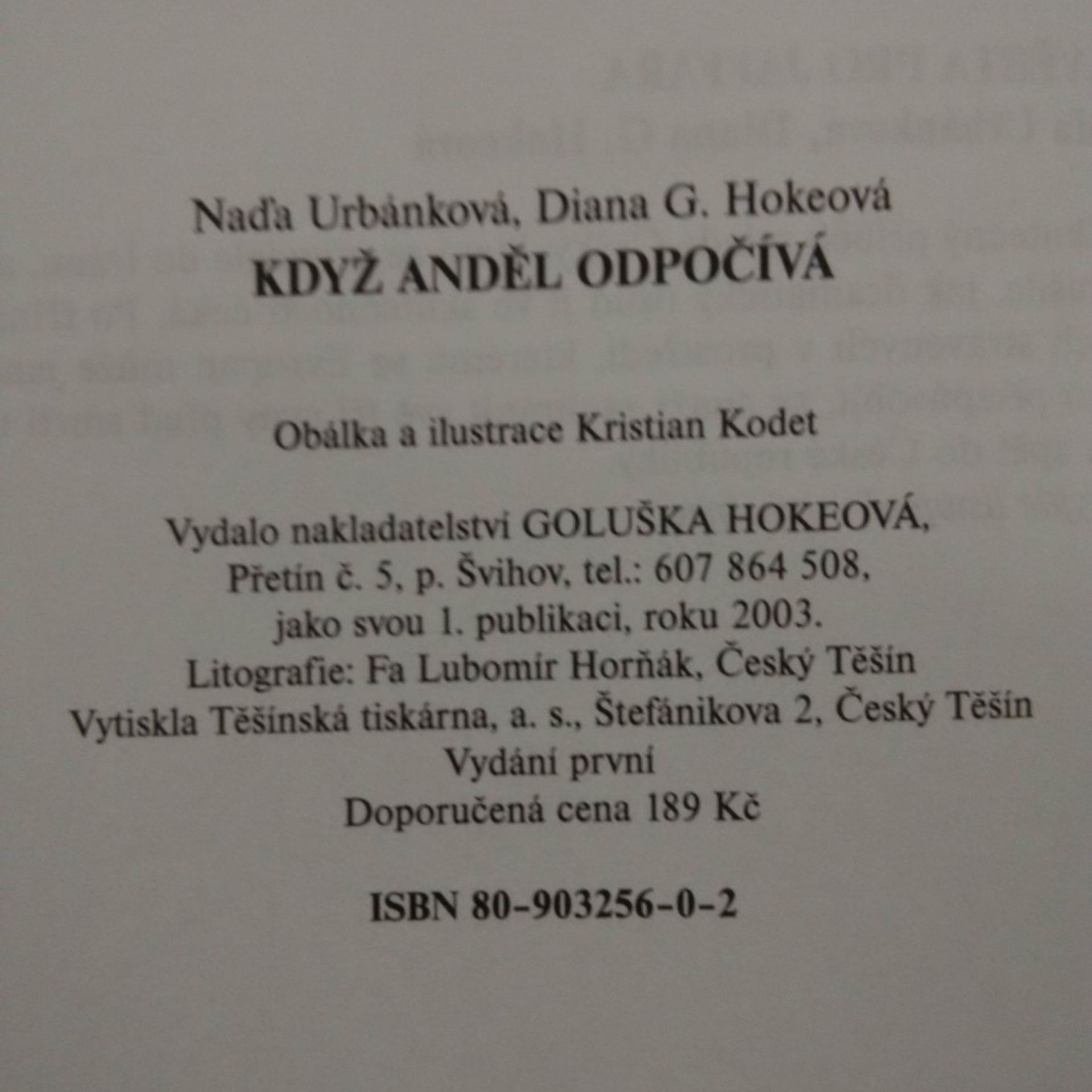 Urbánková Naďa Hokeová Diana Když anděl odpočívá (lam, 252 s., ob a il. K. Kodet)