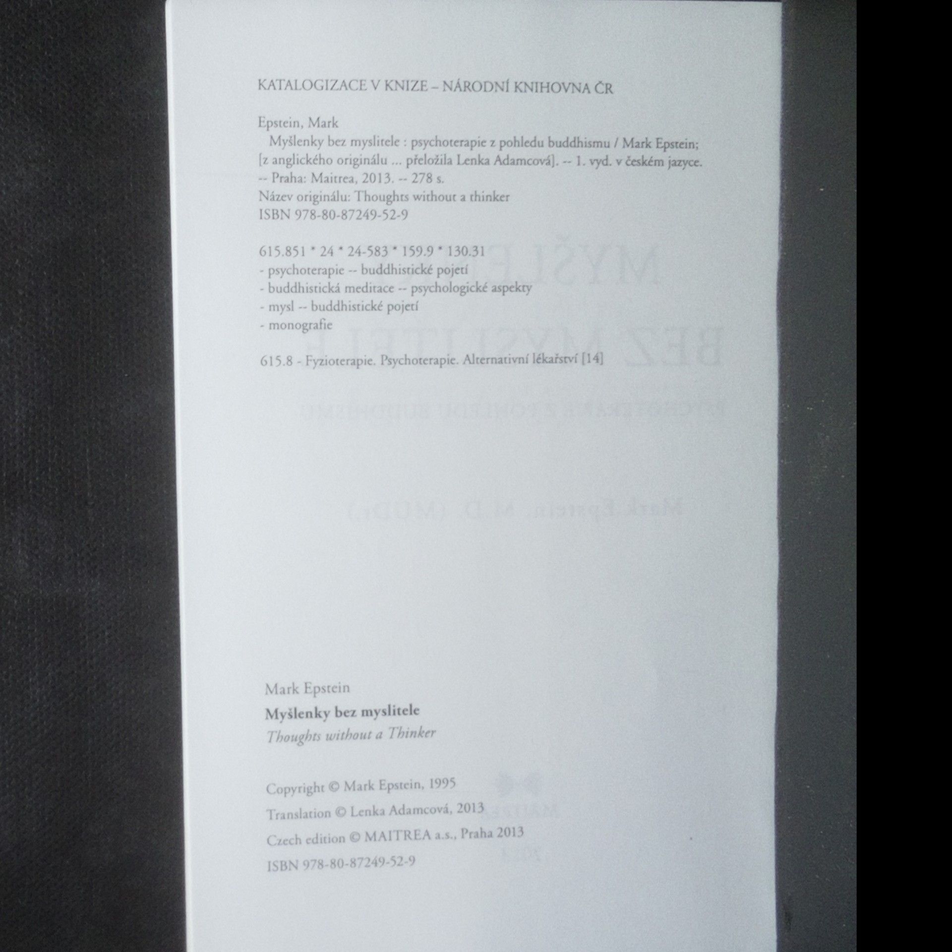 Mark Epstein Myšlenky bez myslitele. Psychoterapie z pohledu buddhismu
