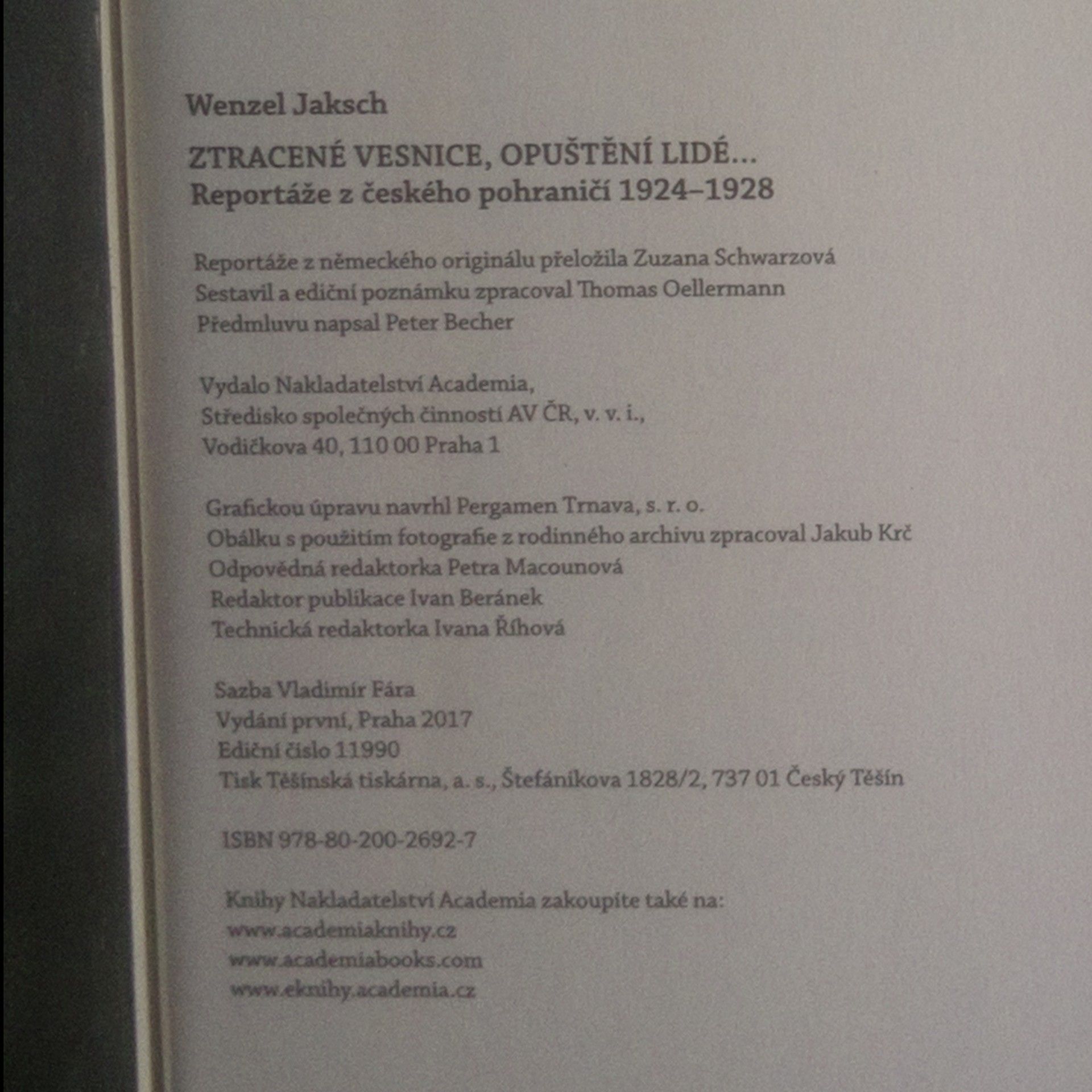 Wenzel Jaksch Ztracené vesnice, opuštění lidé...reportáže z českého pohraničí 1924-1928