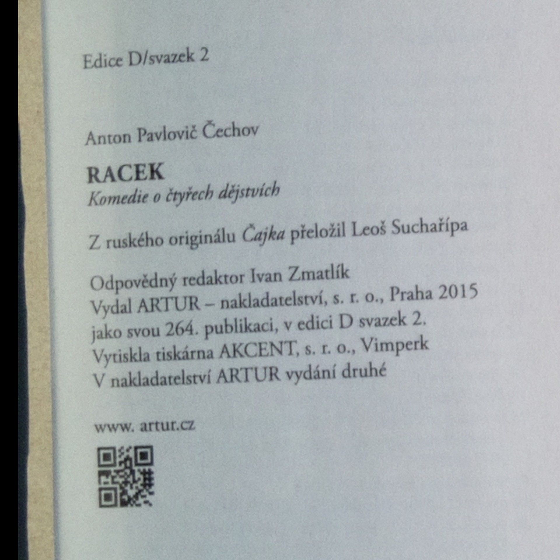 Anton Pavlovič Čechov Racek. Komedie o čtyřech dějstvích