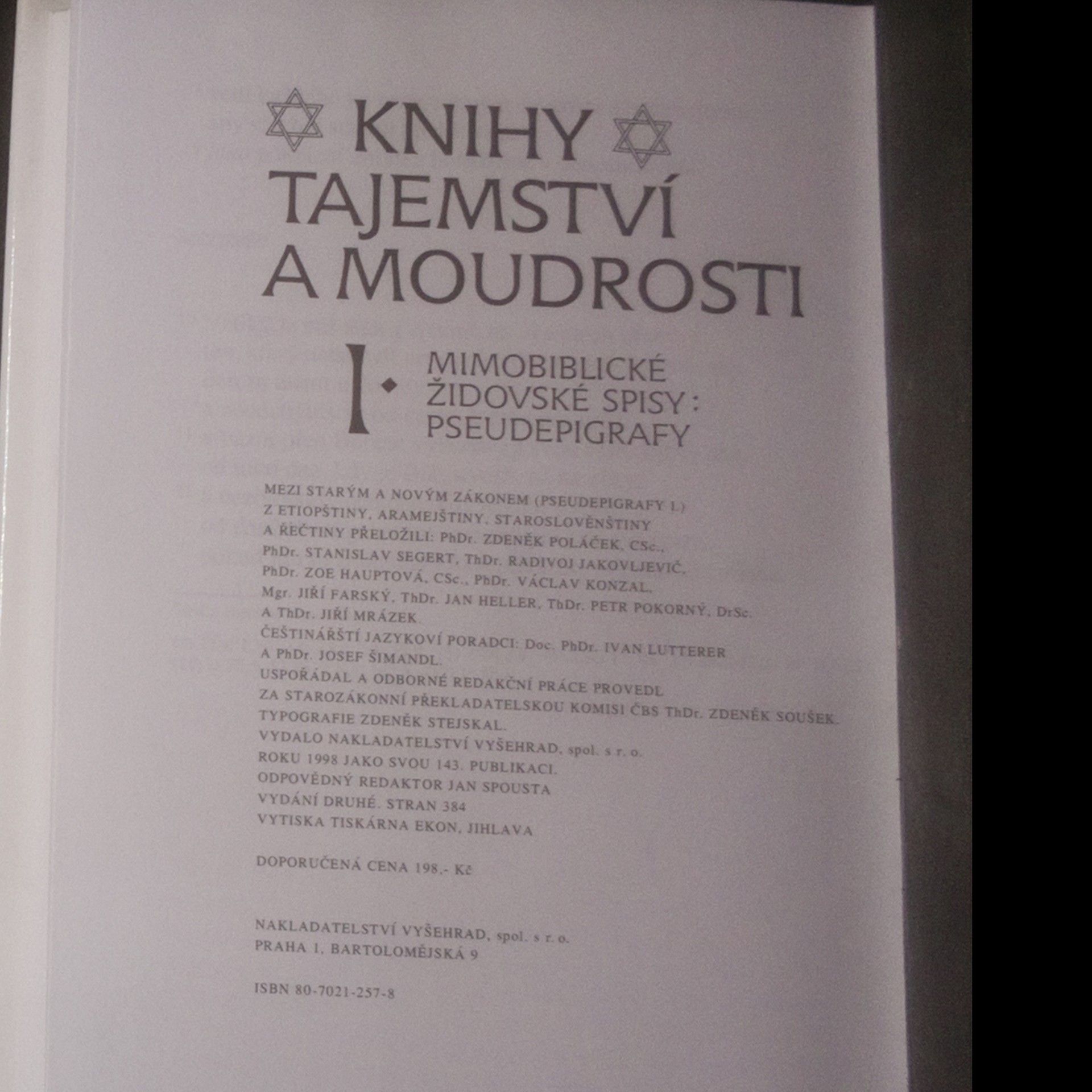 Zdeněk Soušek Knihy tajemství a moudrosti. Mimobiblické židovské spisy: pseudepigrafy. I. díl