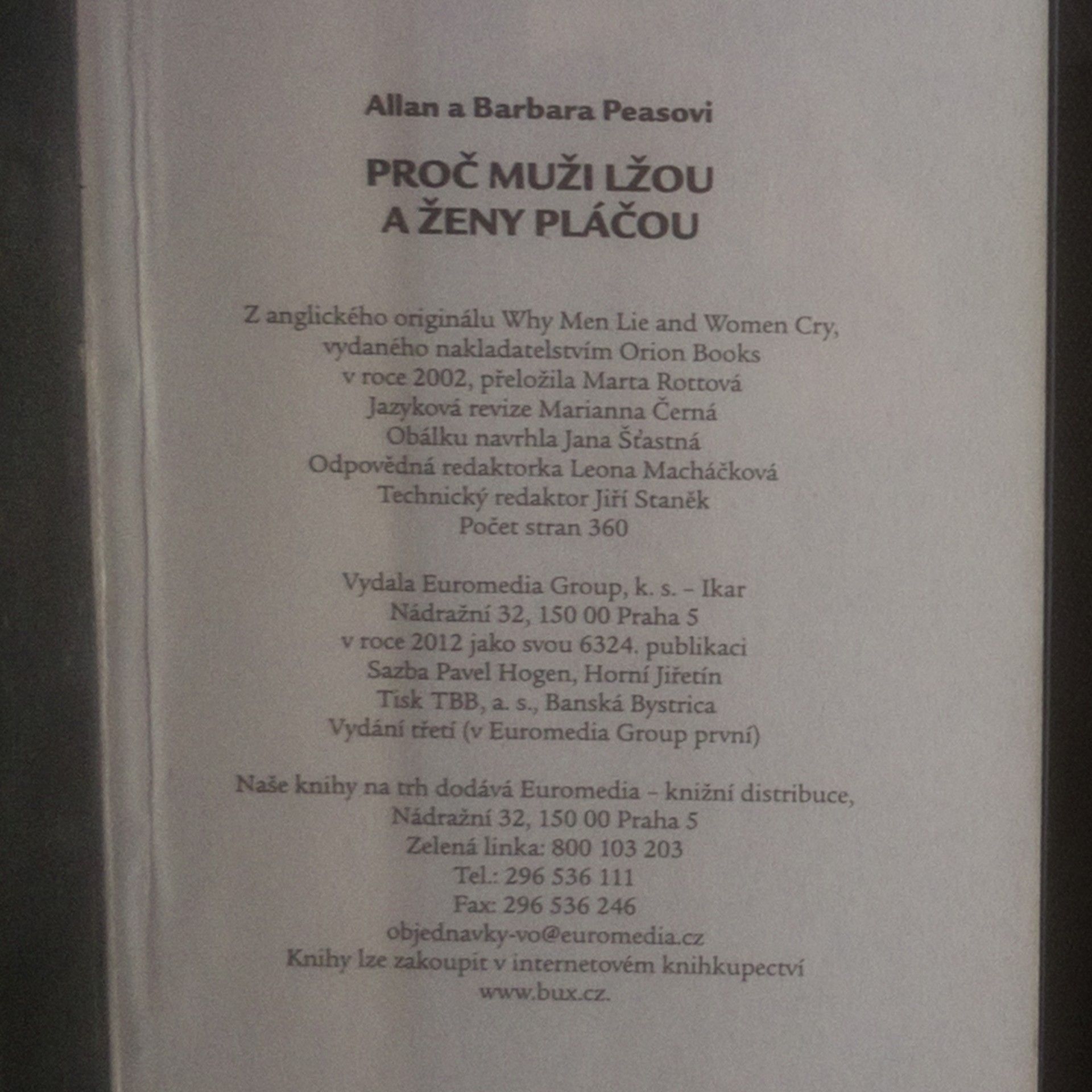Allan Pease Proč muži lžou a ženy pláčou
