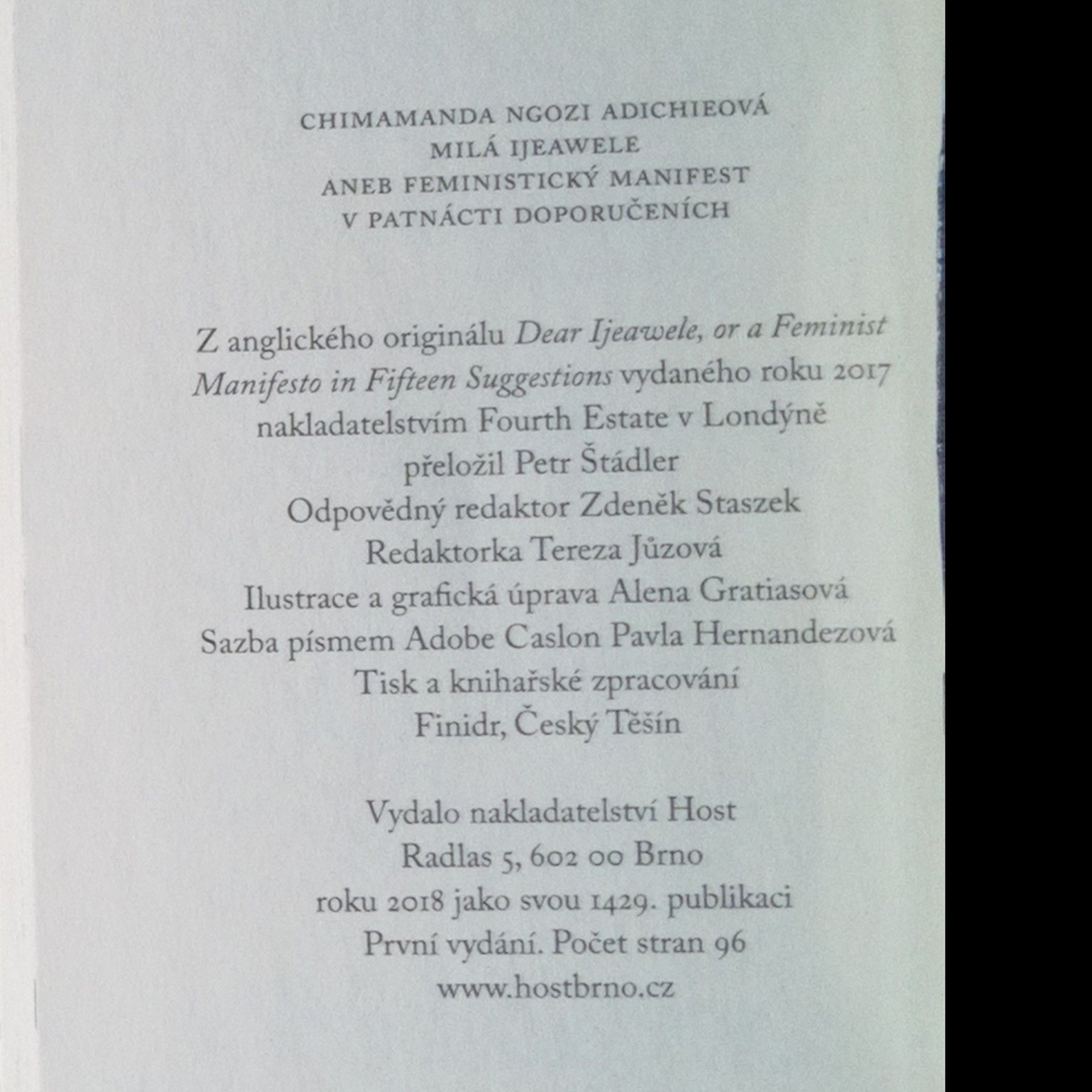 Chimamanda Ngozi Adichie Milá Ijeawele, aneb, Feministický manifest v patnácti doporučeních