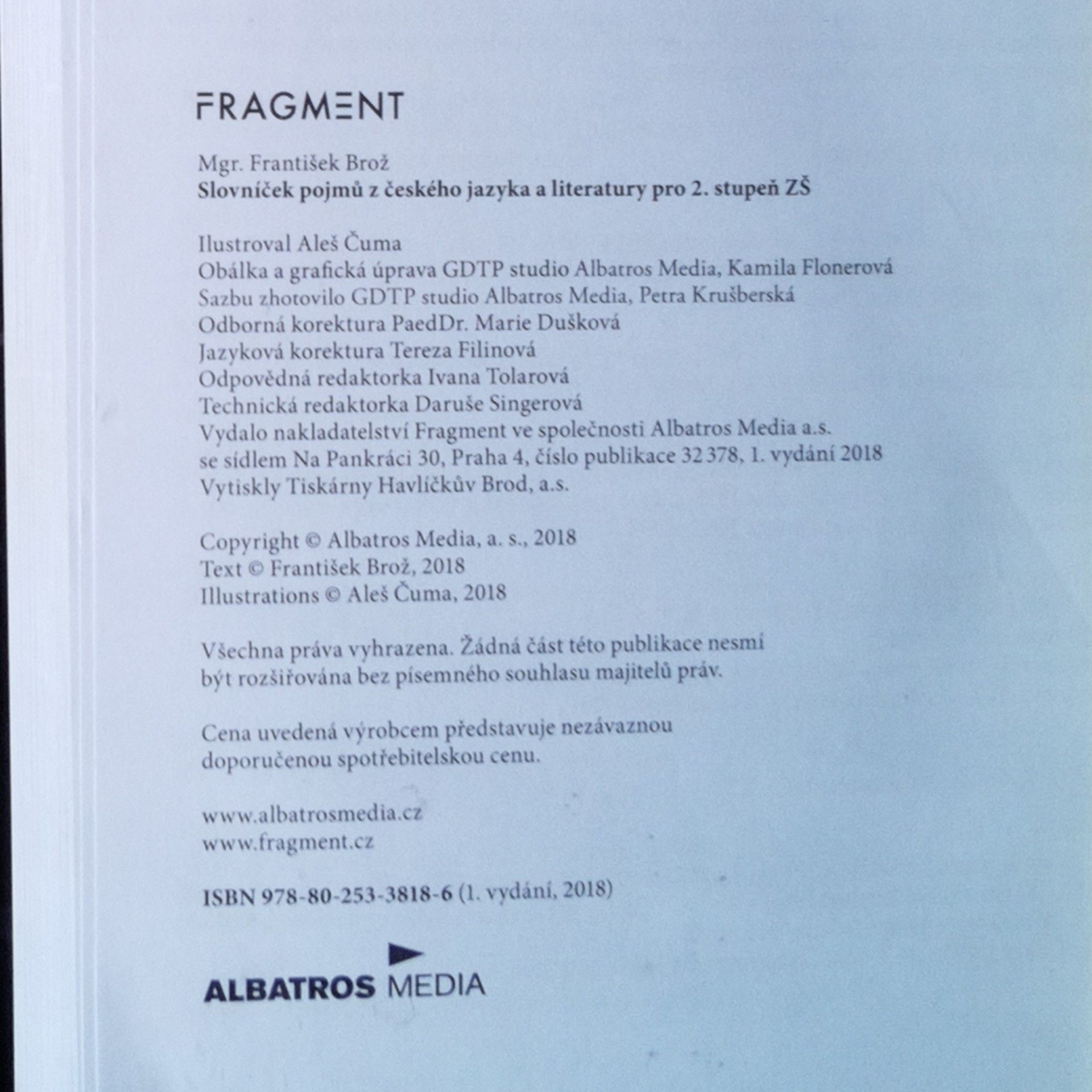 František Brož Slovníček pojmů z českého jazyka a literatury pro 2. stupeň ZŠ