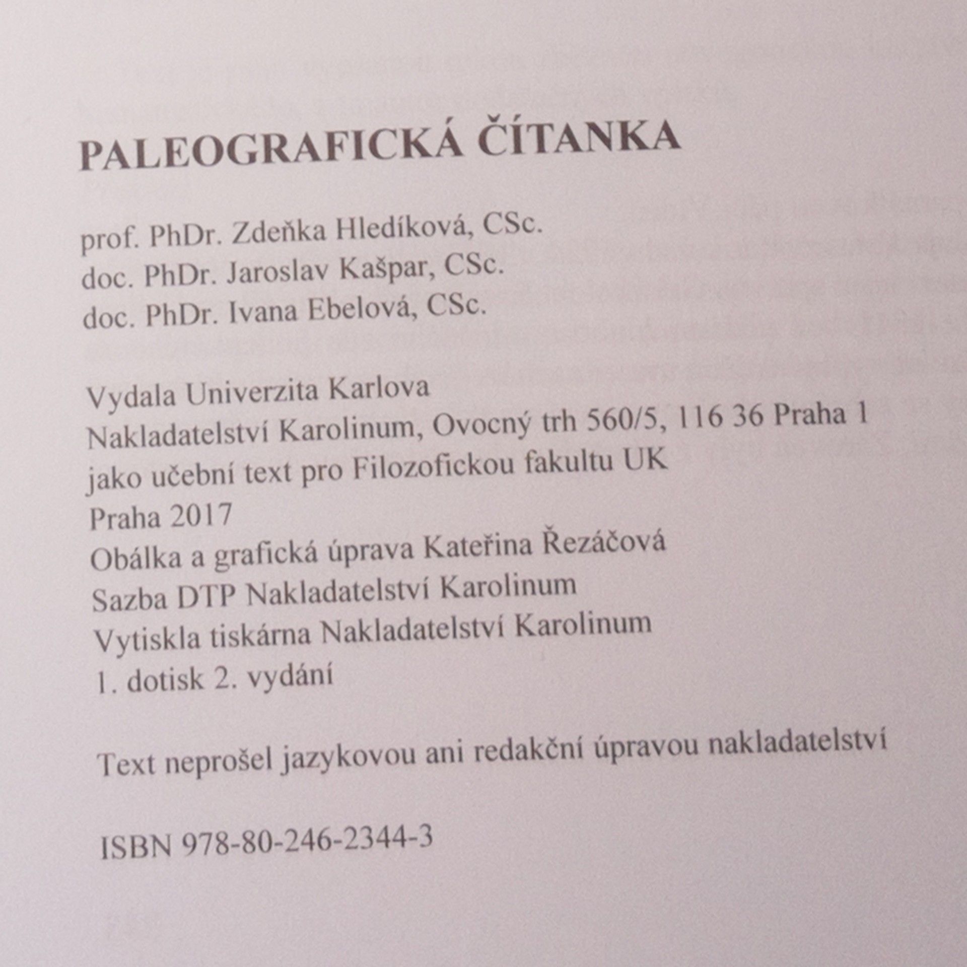 Zdeňka Hledíková Paleografická čítanka: Textová část + ukázky