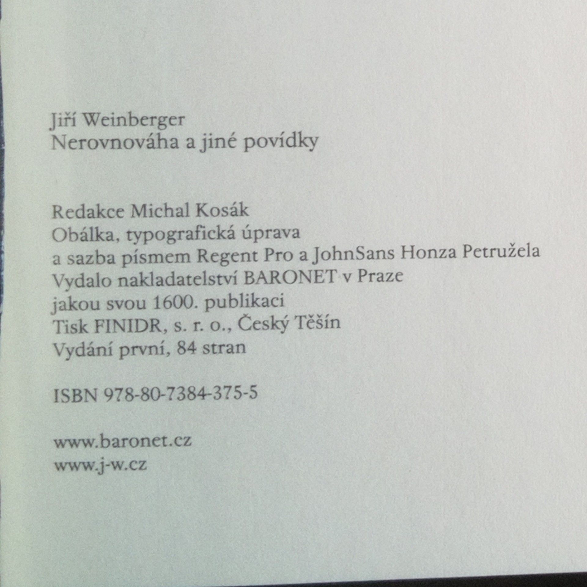 Jiří Weinberger Nerovnováha a jiné povídky