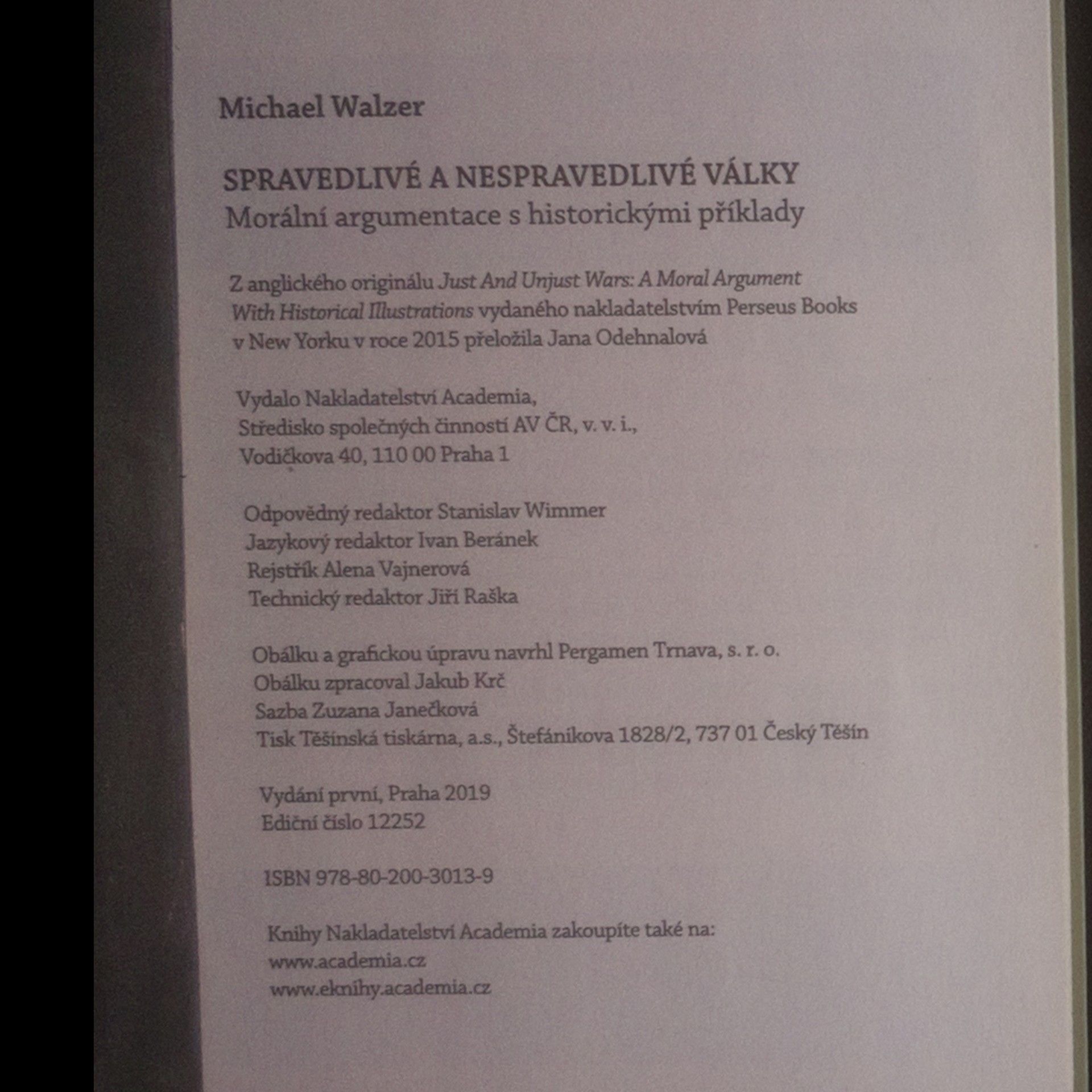 Michael Walzer Spravedlivé a nespravedlivé války: Morální argumentace s historickými příklady