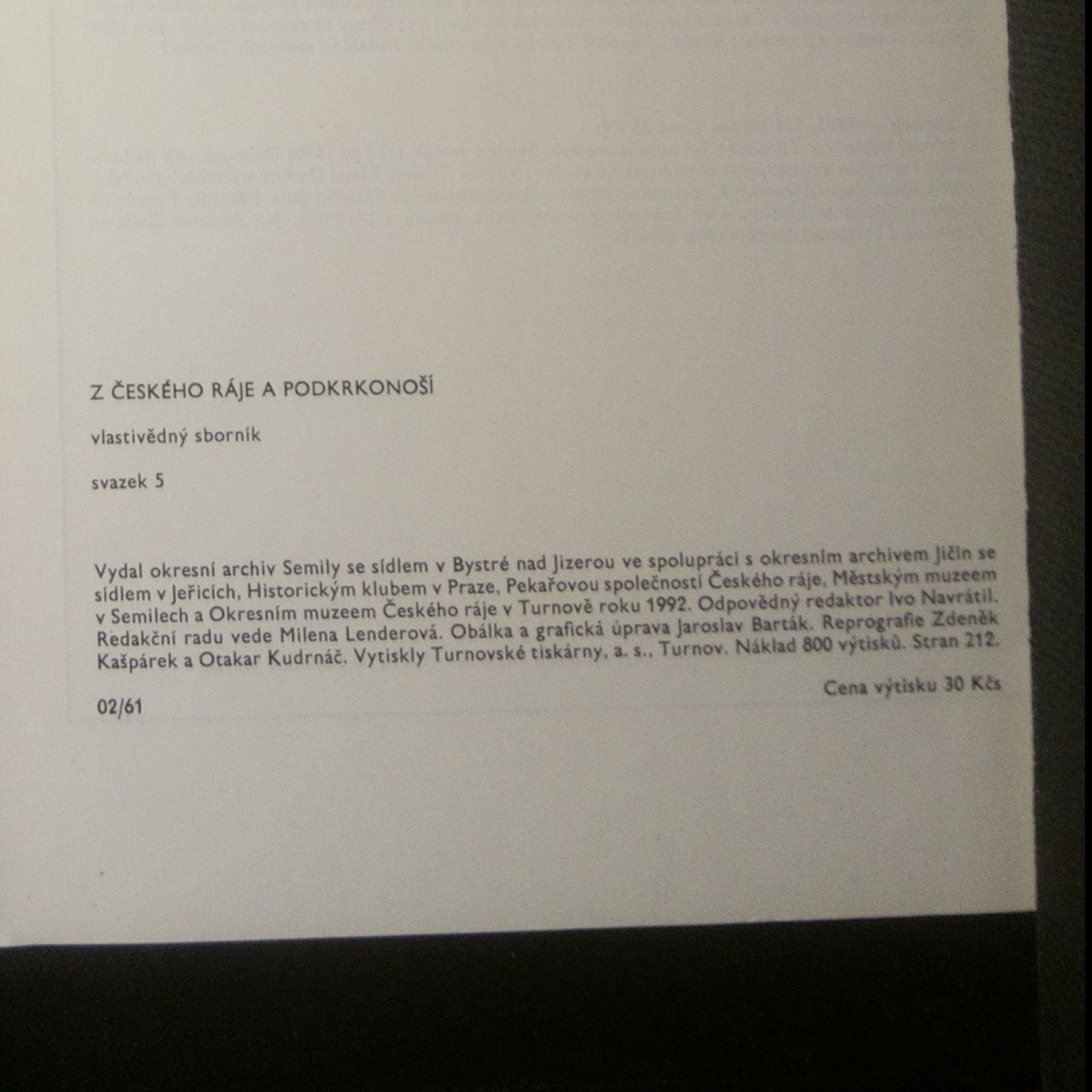 Collectif d'auteurs Z Českého ráje a Podkrkonoší : vlastivědný sborník. 5