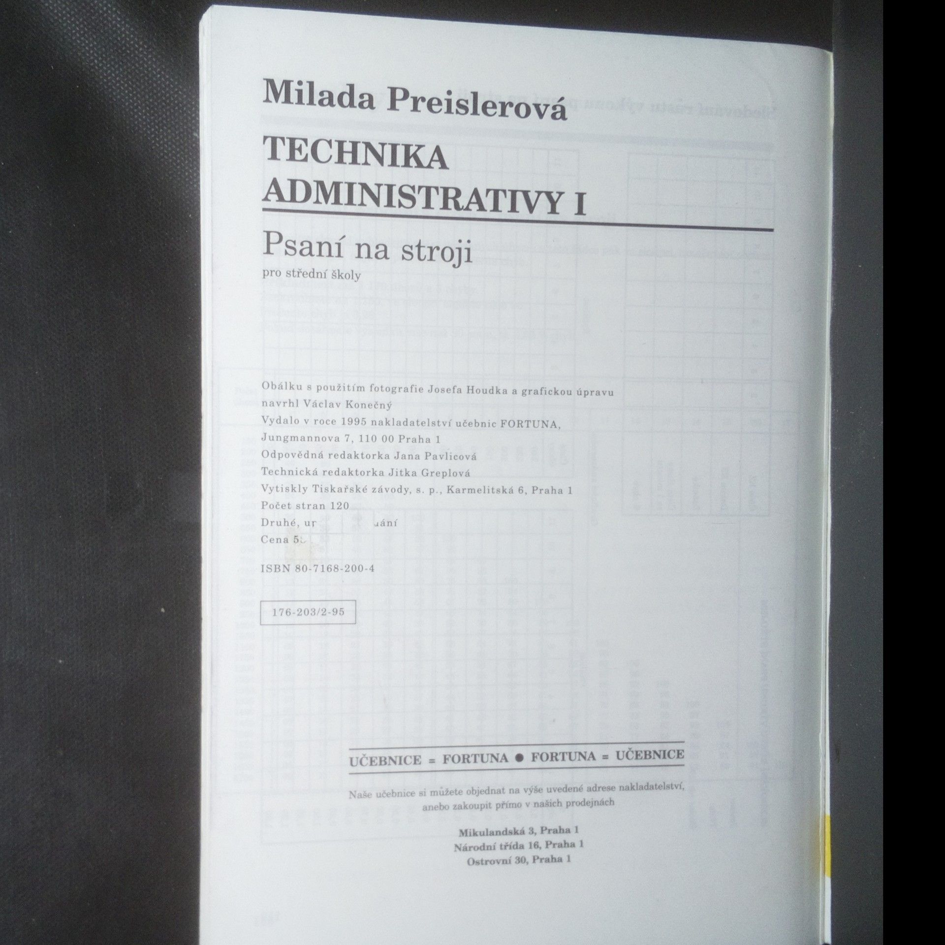 Preislerová Milada Technika administrativy I: Psaní na stroji: Pro střední školy