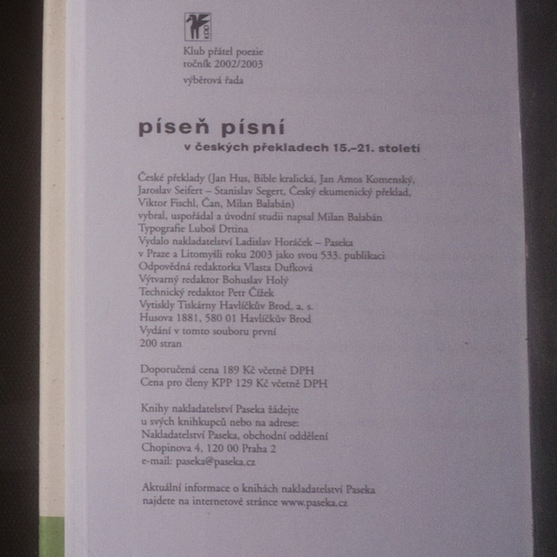 Milan Balabán Píseň písní. V českých překladech 15.-21. století
