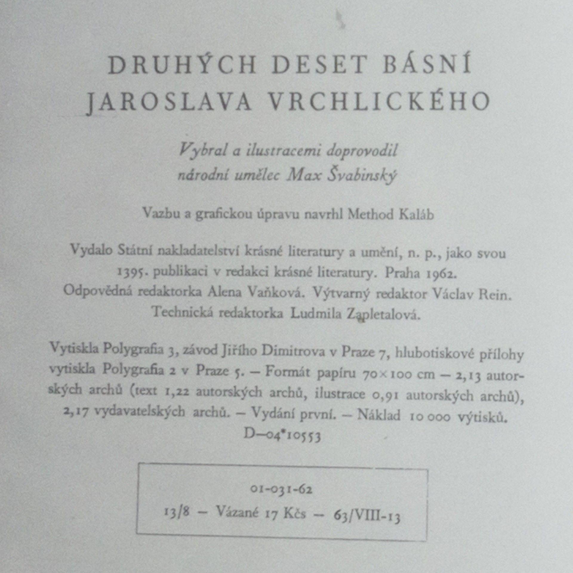 Jaroslav Vrchlický Druhých deset básní Jaroslava Vrchlického