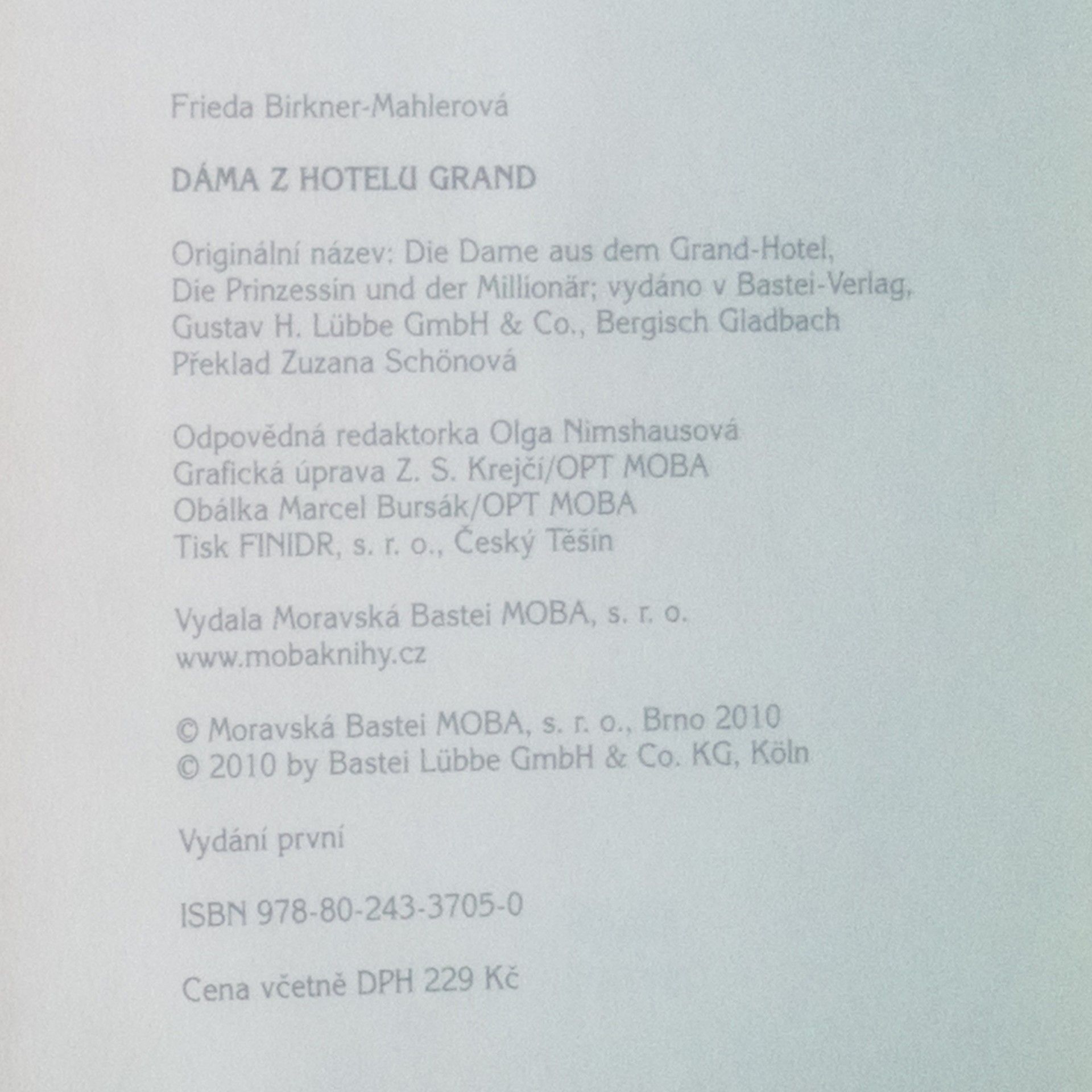 Frieda Birkner-Mahler Dáma z hotelu Grand