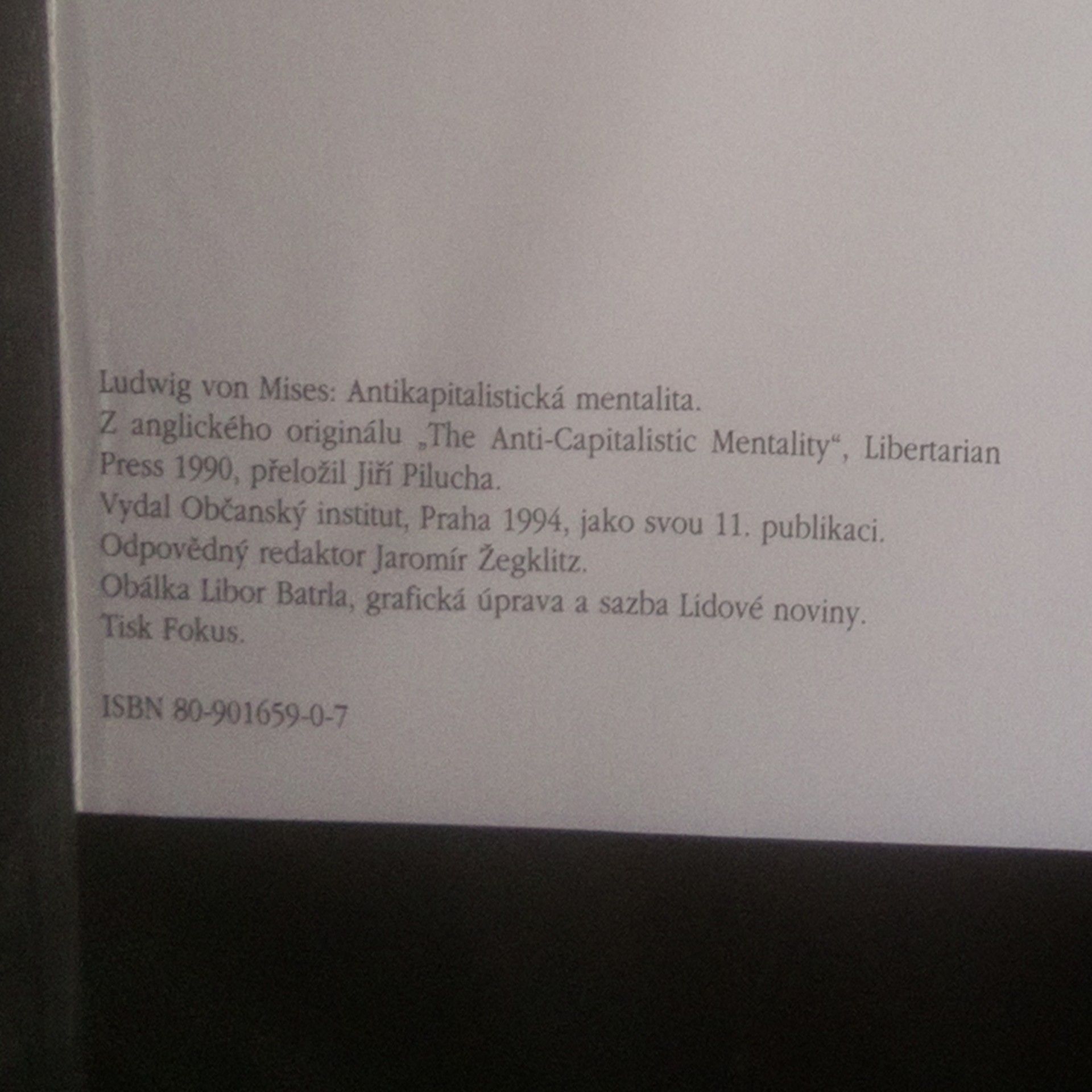Ludwig von Mises Antikapitalistická mentalita